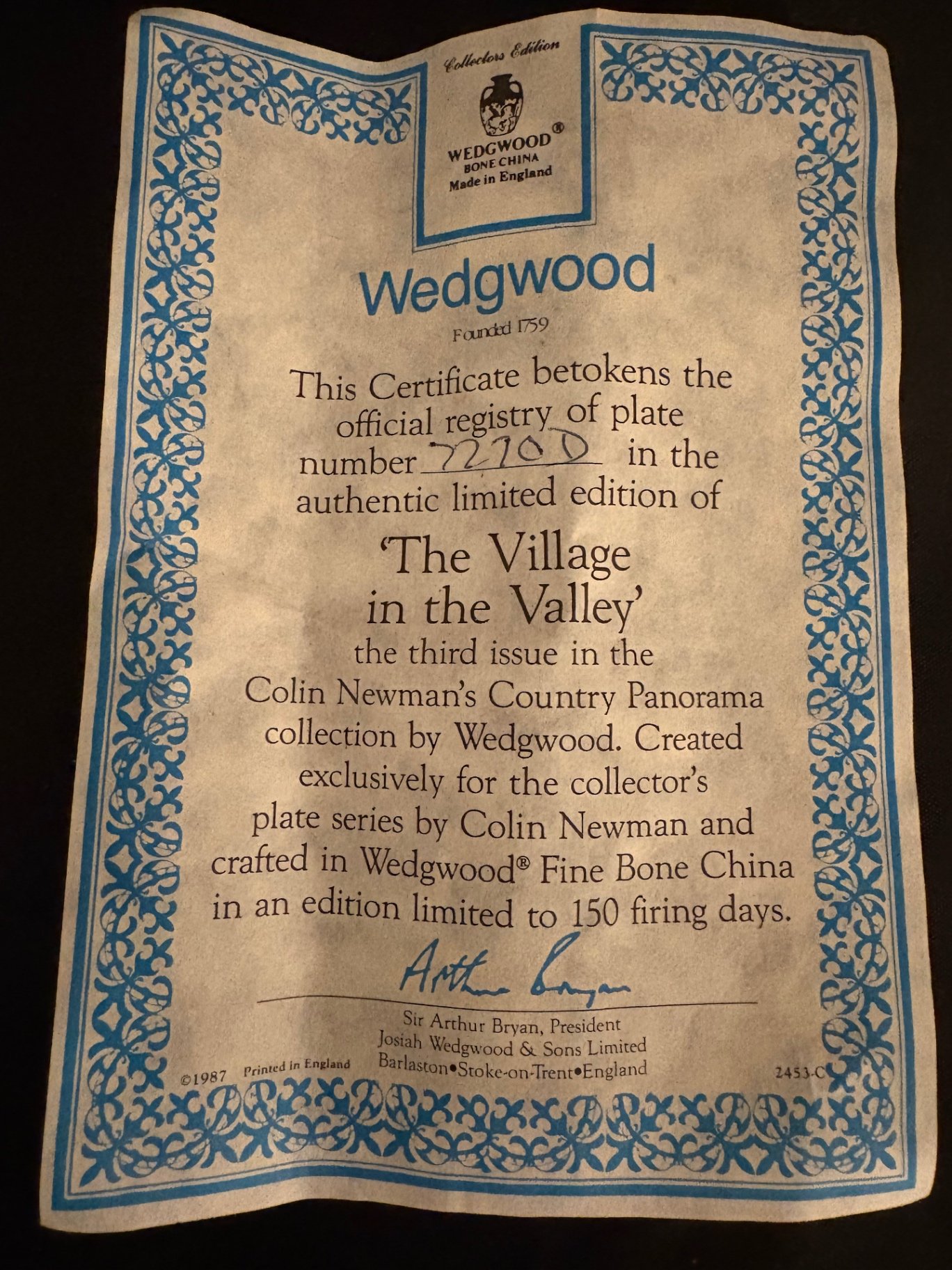 Wedgwood China Collector’s Plate, “The Village in the Valley” - image 4 of 4