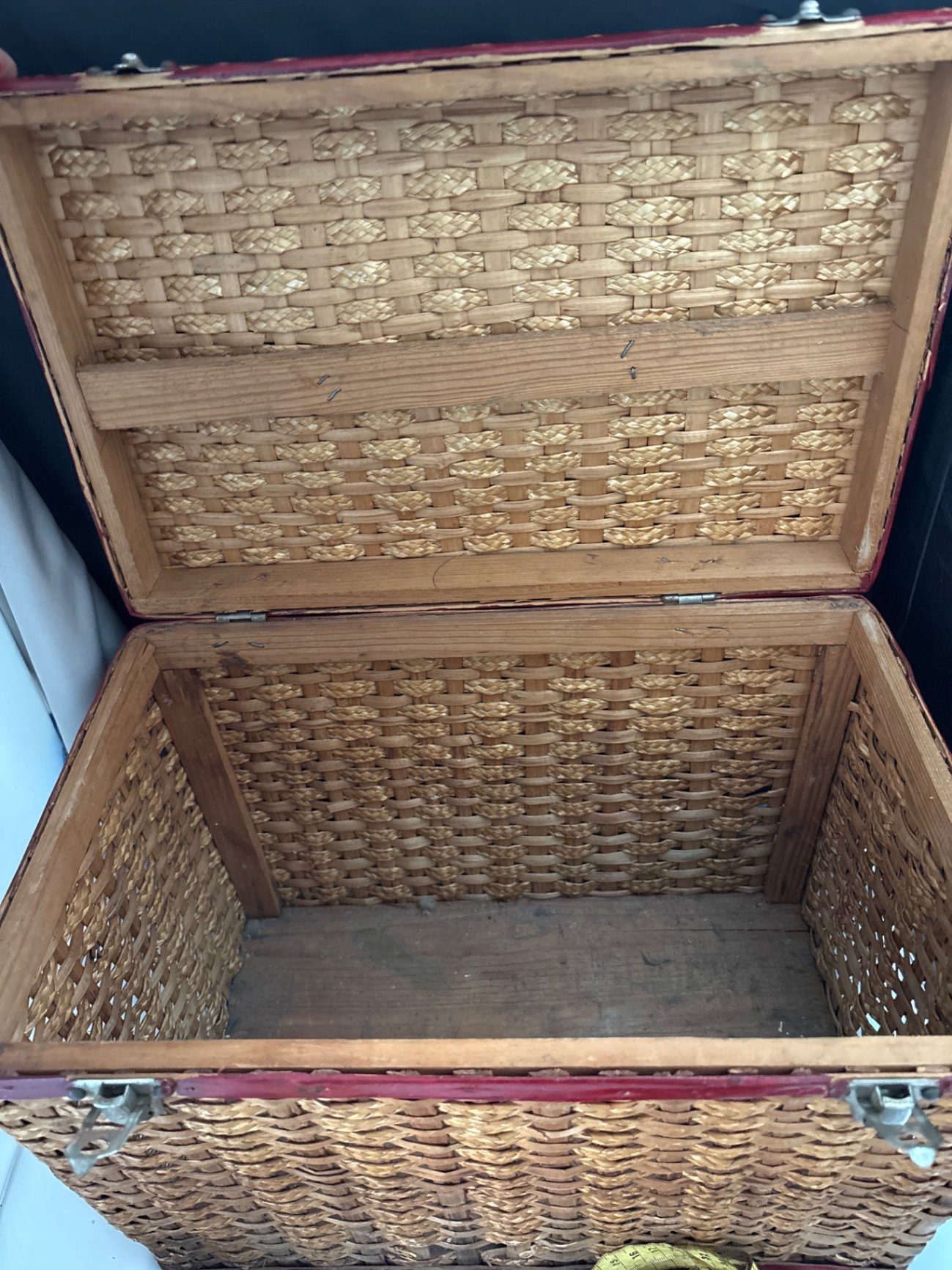 Mid Century Wicker Sewing Box with Sewing Accessories and Tools  - image 3 of 12