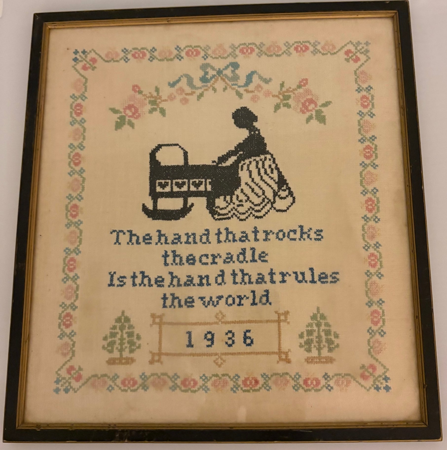 Vintage Cross Stitch Framed Embroidery , 1936 - image 1 of 6