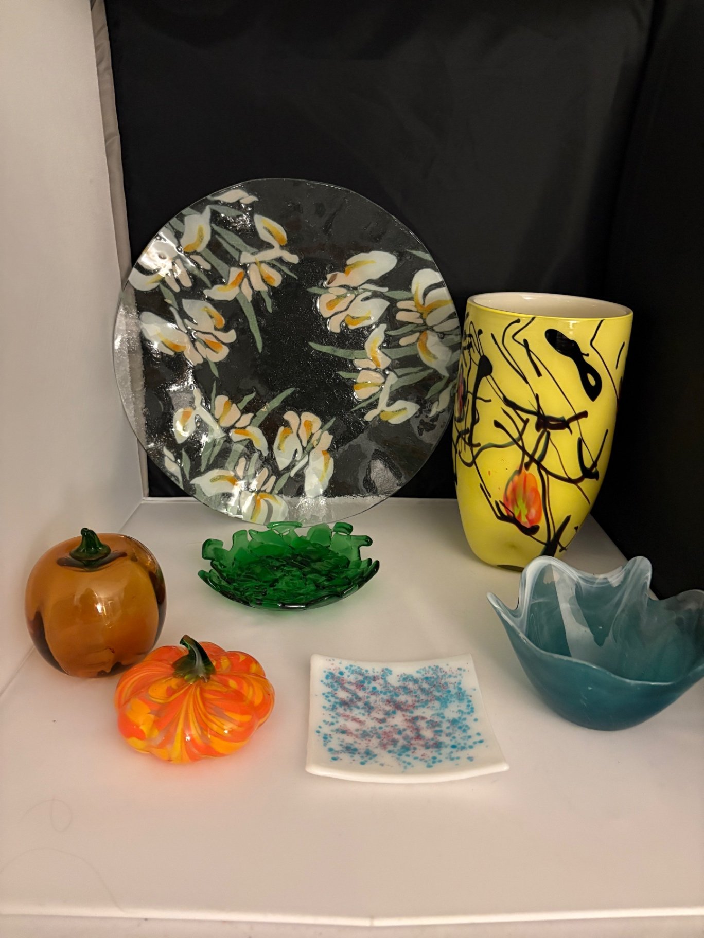 Assorted Art Glass ,Sydenstricker Fused Plate, Swirled Blown and Recycled - image 1 of 20