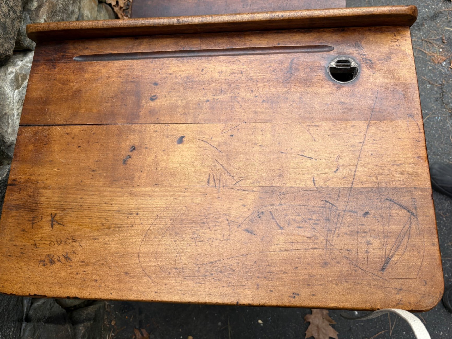 Antique Cast Iron & Wooden Student Desk with Bench - image 4 of 7