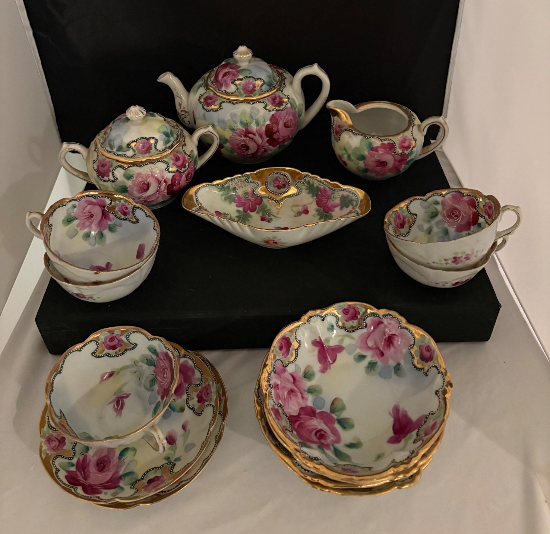 Japanese Nippon Hand Painted Moriage Tea Set+ Serve Bowls  - image 1 of 9