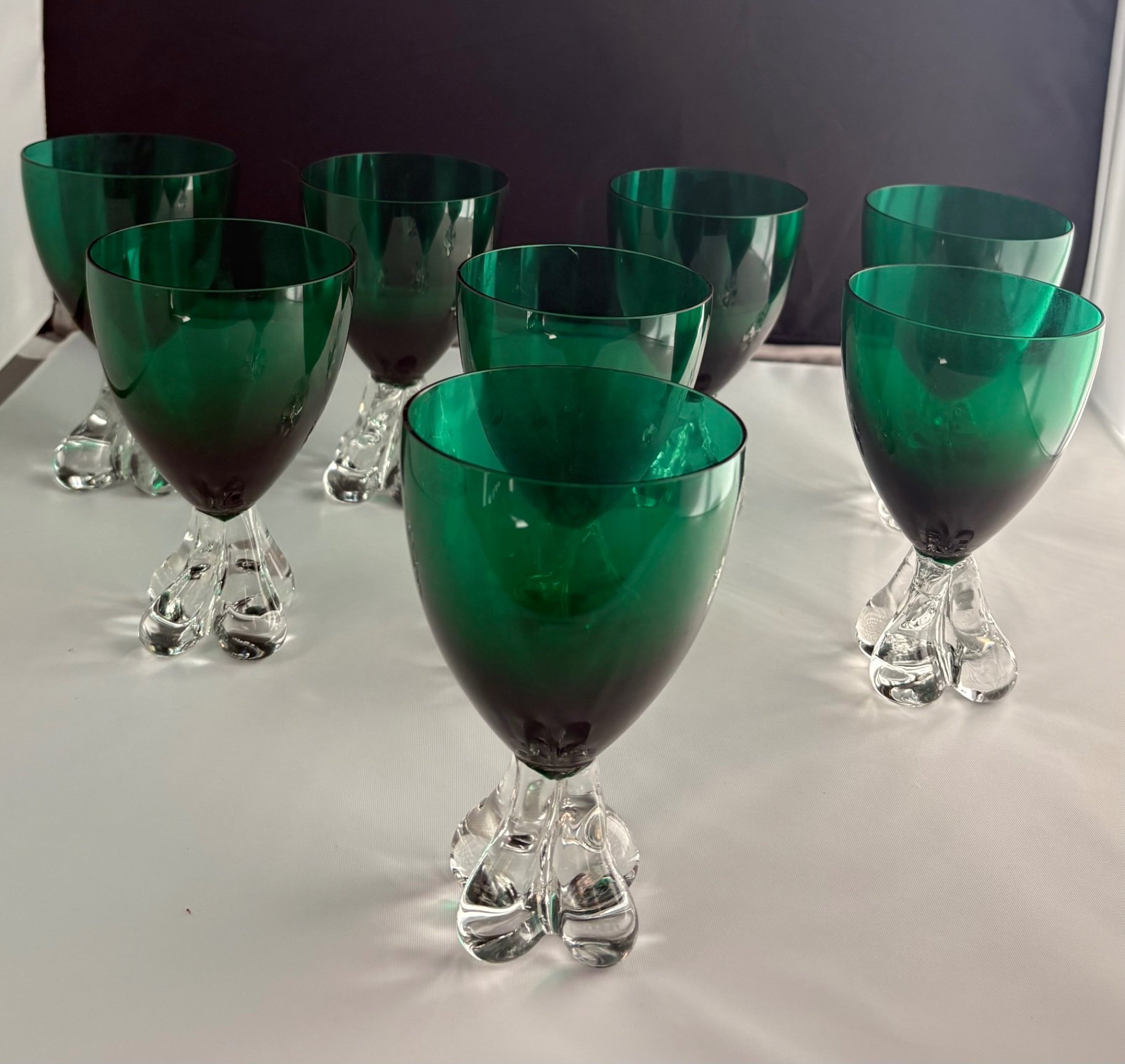 Tiffin Glass Co. 8 Killarney Green Goblets  - image 1 of 3