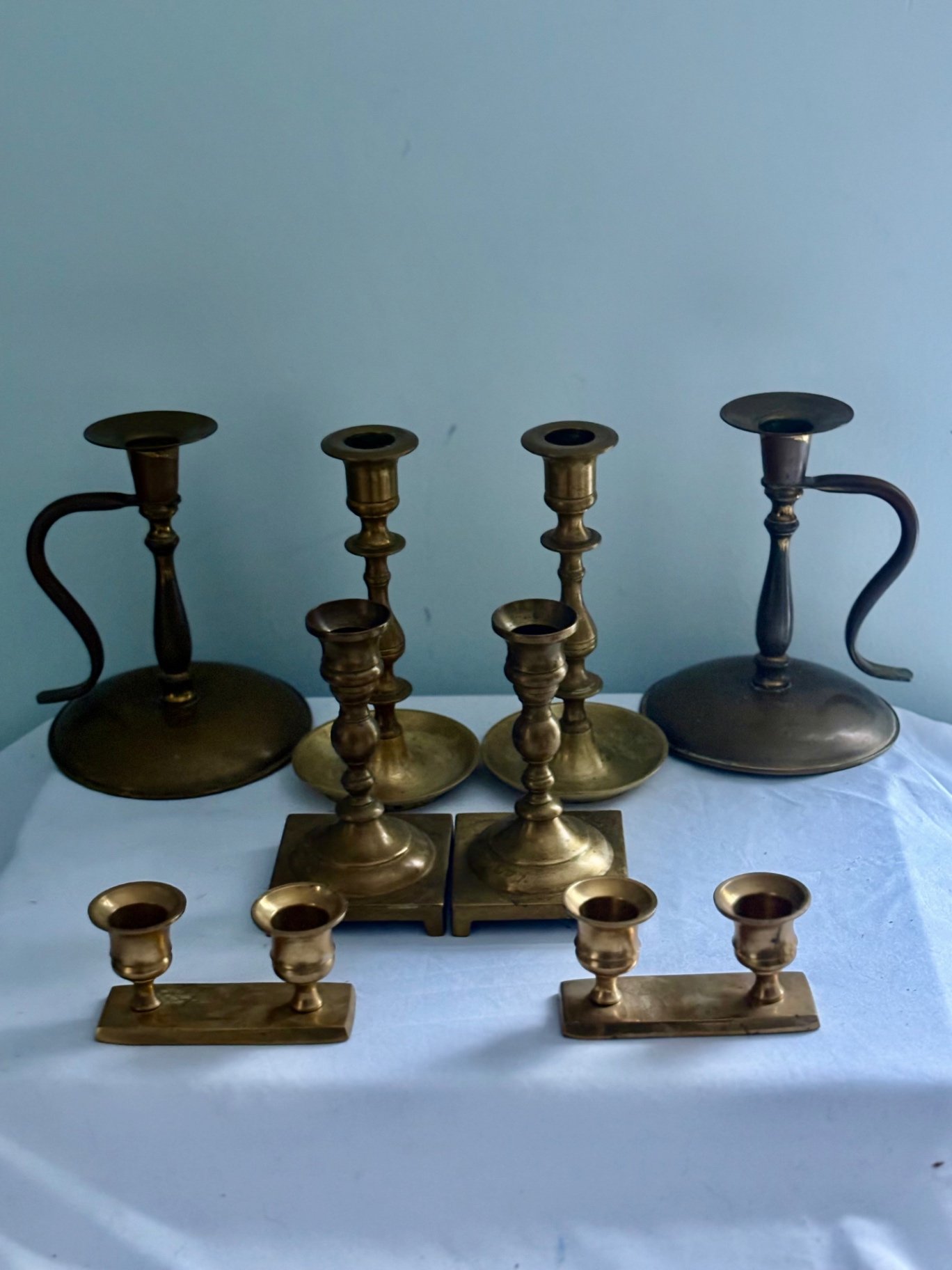 8 Vintage Brass Candlestick Holders  - image 1 of 12
