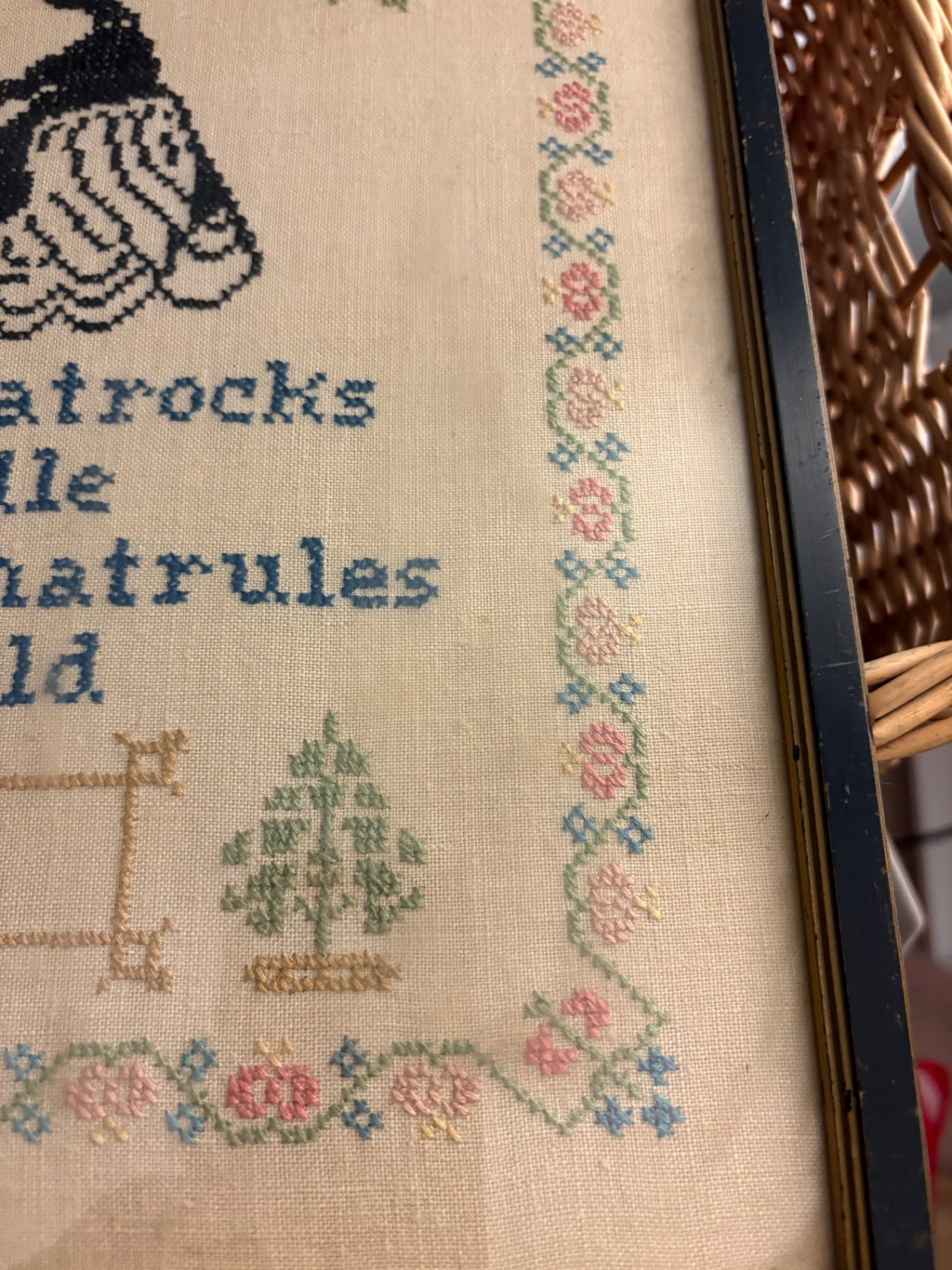 Vintage Cross Stitch Framed Embroidery , 1936 - image 2 of 6