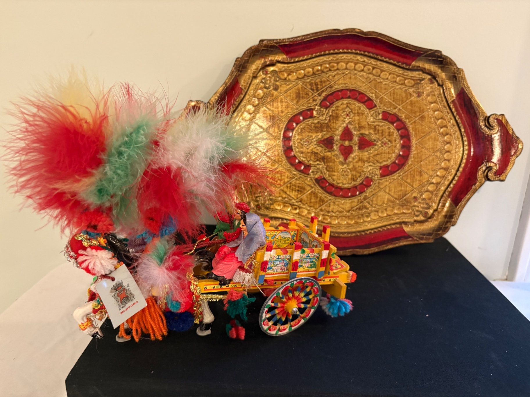 Vintage Sicilian Folk Art and Florentian Wooden Tole Tray - image 1 of 10