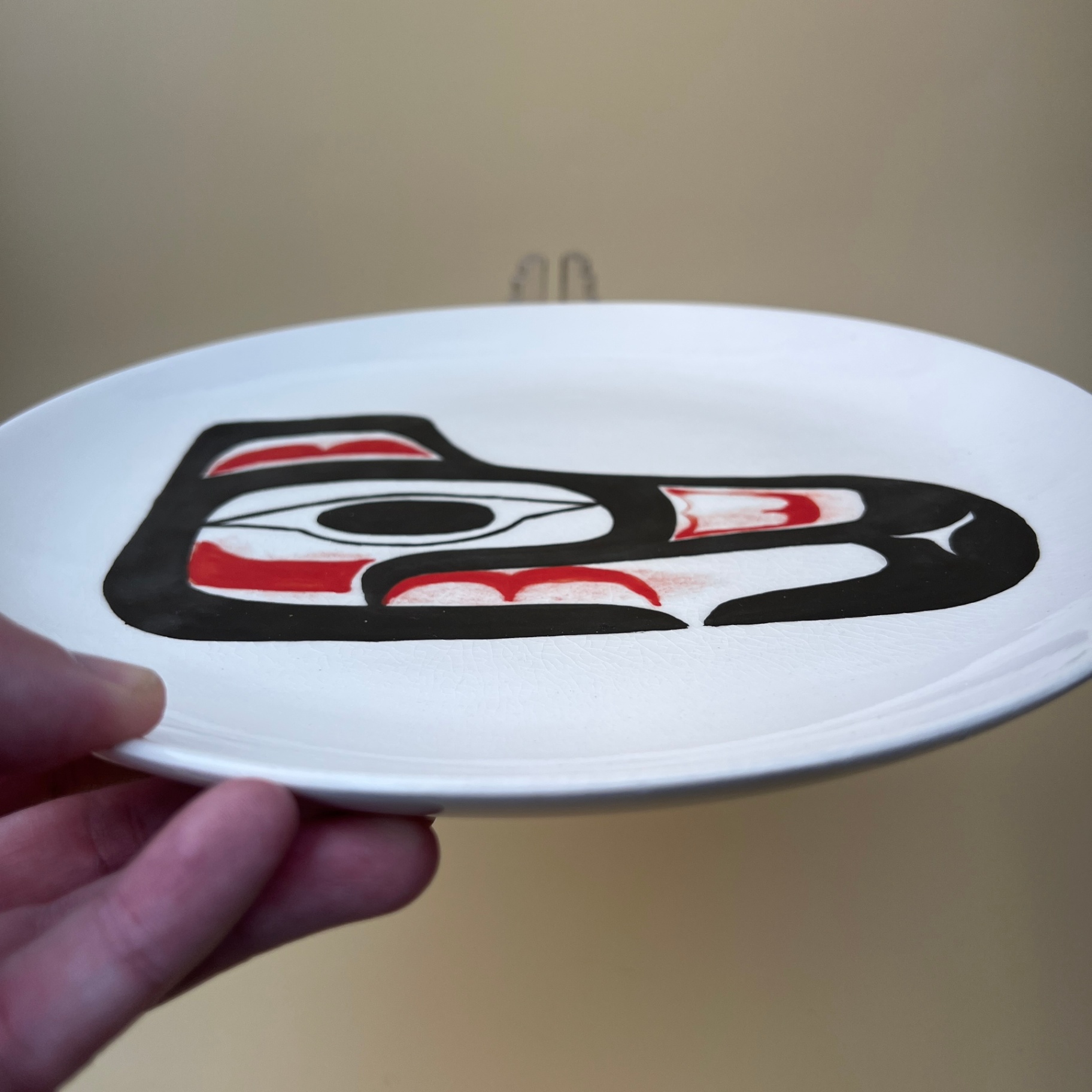 Hand Painted Signed Haida Plate Northwest Coast Ceramic Wall Hanging - image 5 of 6