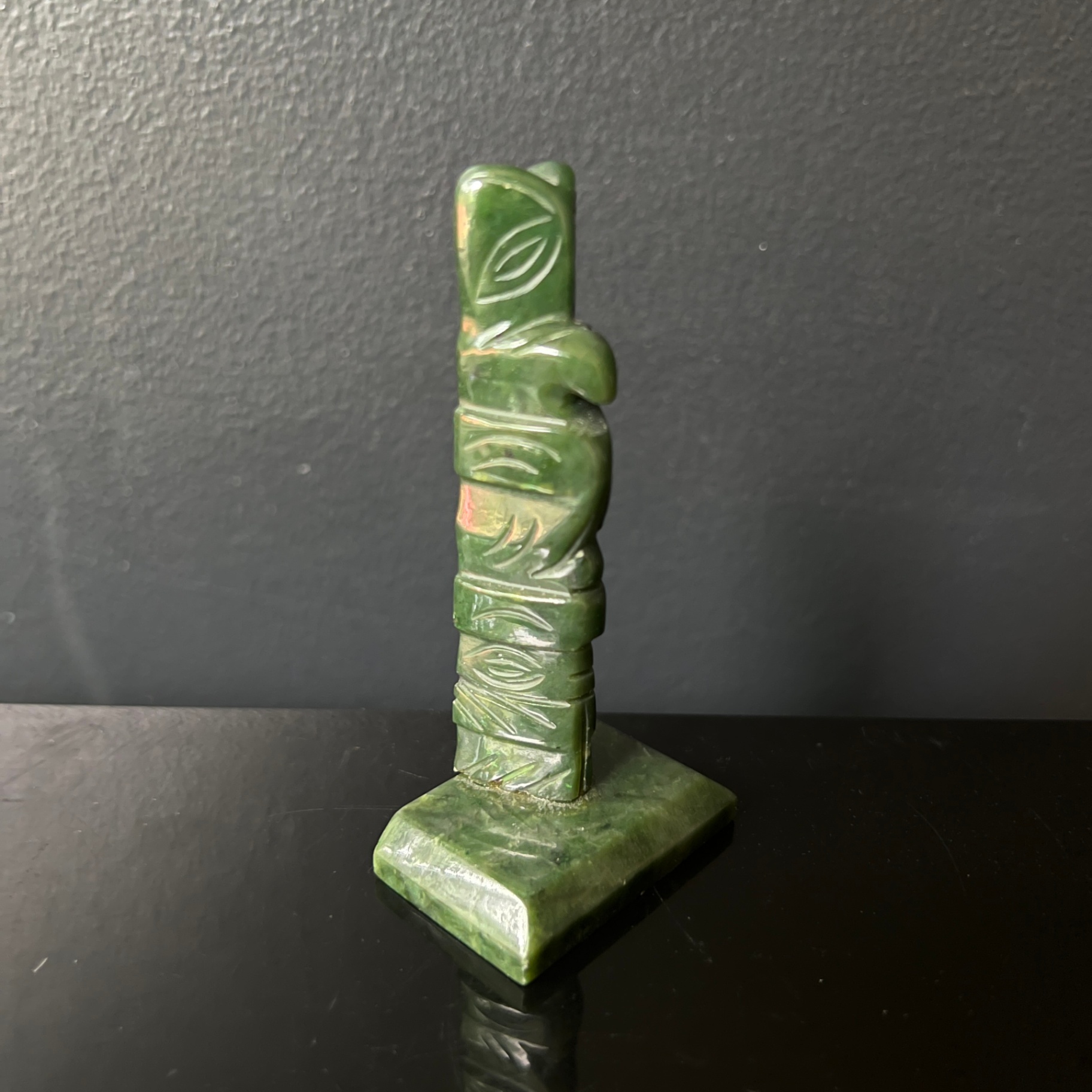 Aventurine Jade Totem Pole Carved Indigenous First Nations Design - image 1 of 7