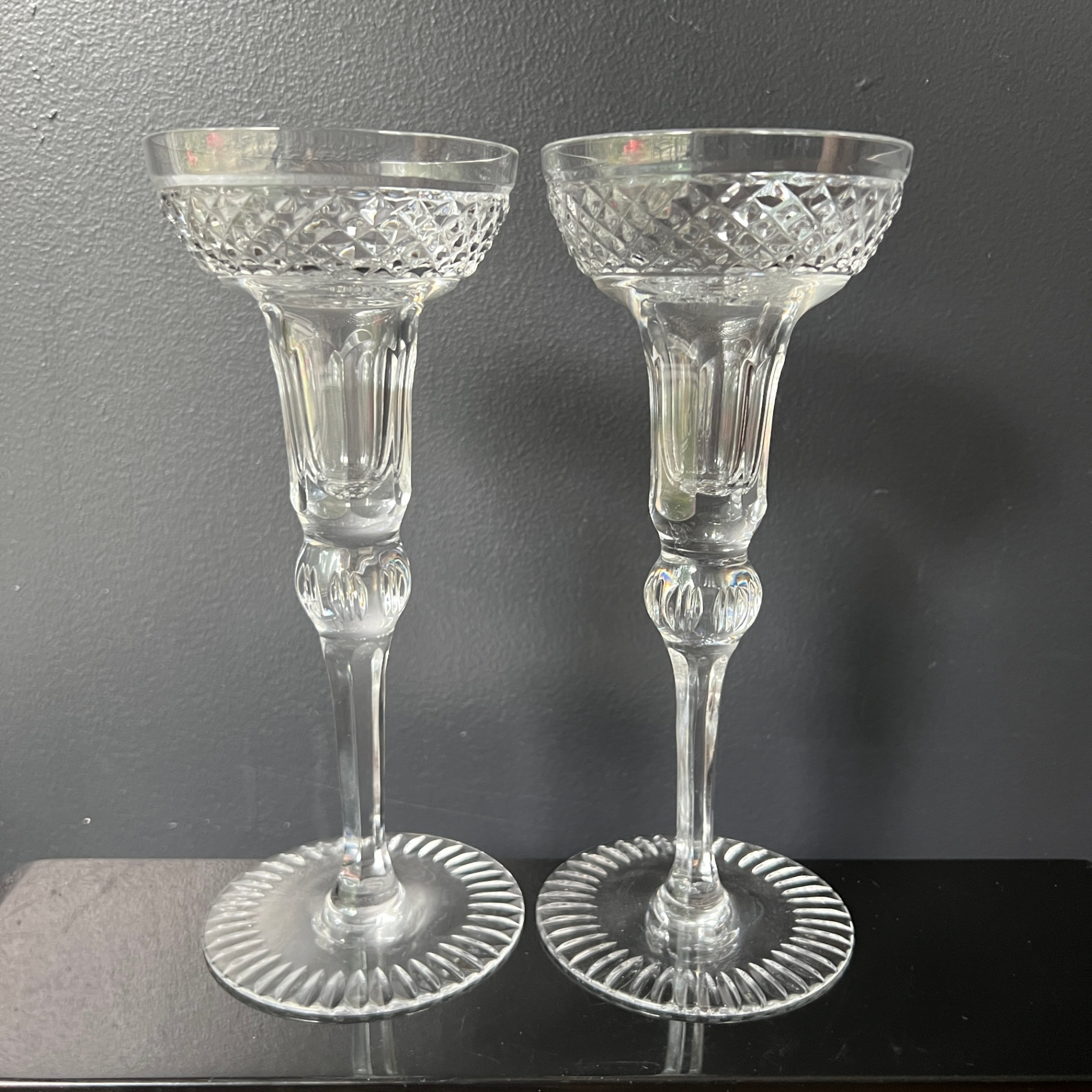 Elegant Tall Pair of Crystal Candle Holders Candlestick Holder Fine Dining - image 1 of 5
