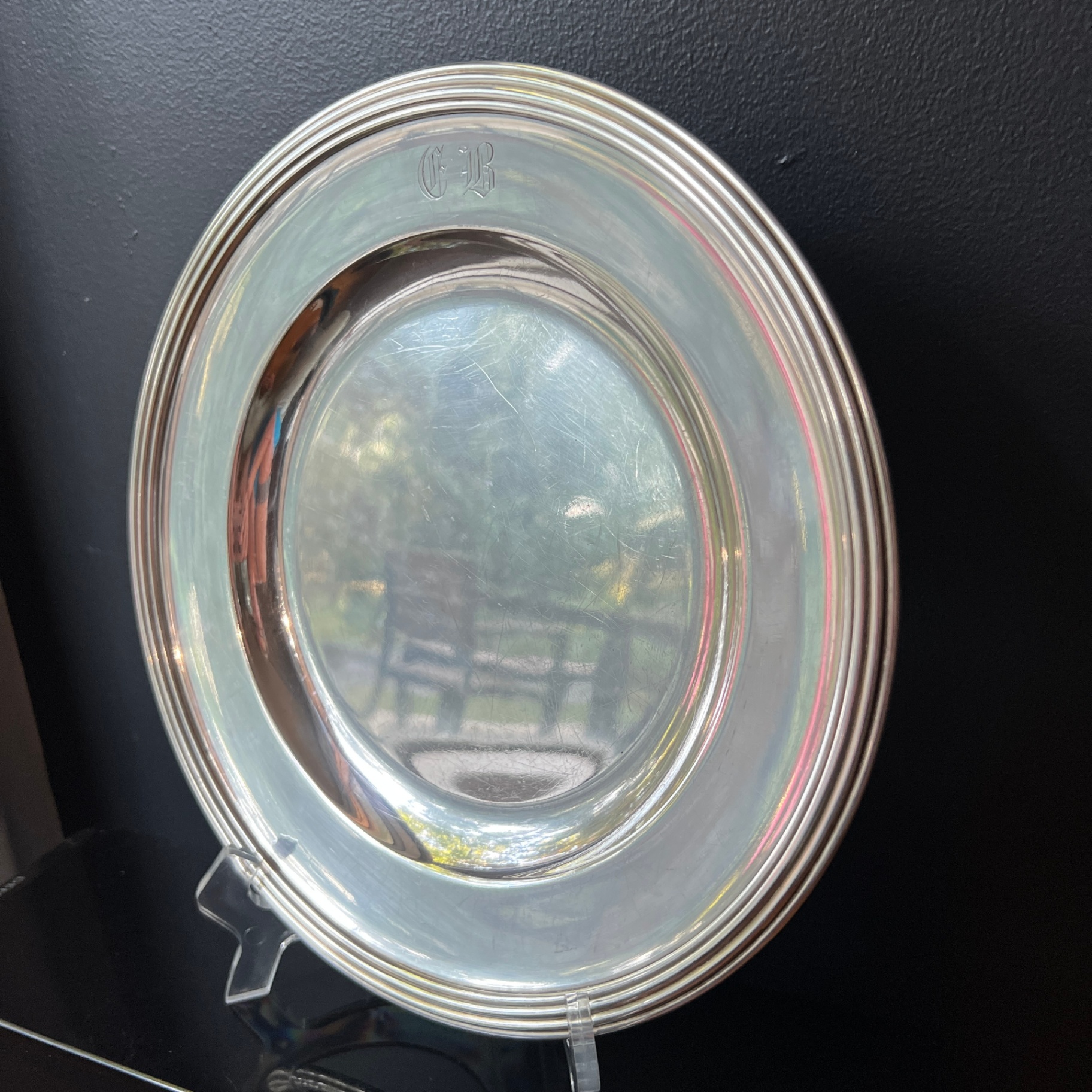 Christofle France Silver Plate Platter EB Monogram Stamped Heavy - image 1 of 9