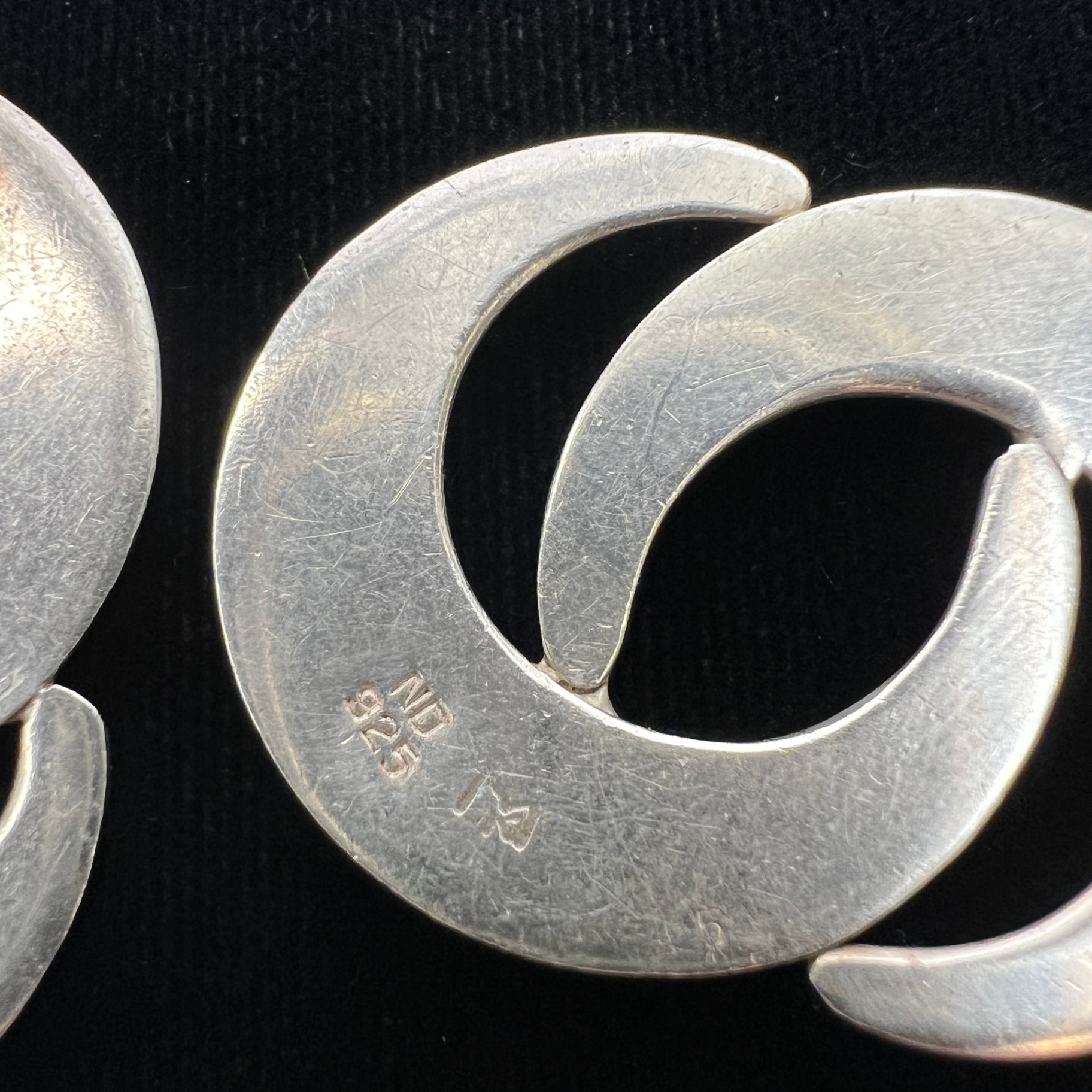 Vintage Signed Sterling Silver Earrings ND 925 Modernist Celestial Moons - image 3 of 5