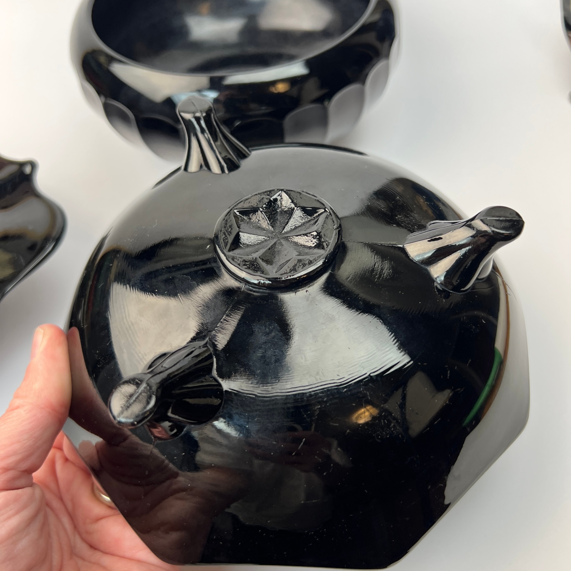 Vintage Black Glass Trio Silver Overlay Footed Bowl Pedestal - image 6 of 8