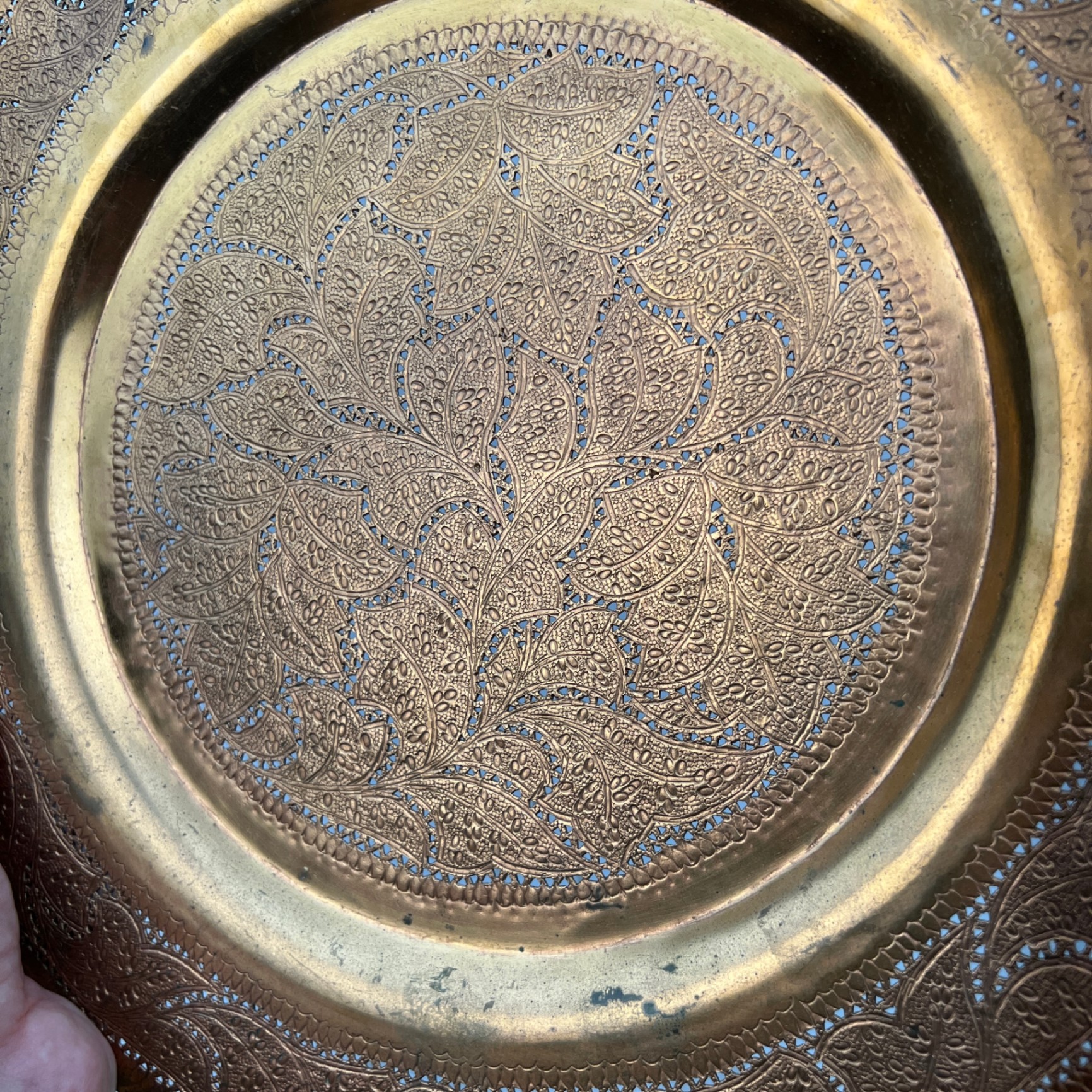 2 Large Pierced Indo Islamic Copper Plated Chargers or Wall Hangings - image 5 of 7