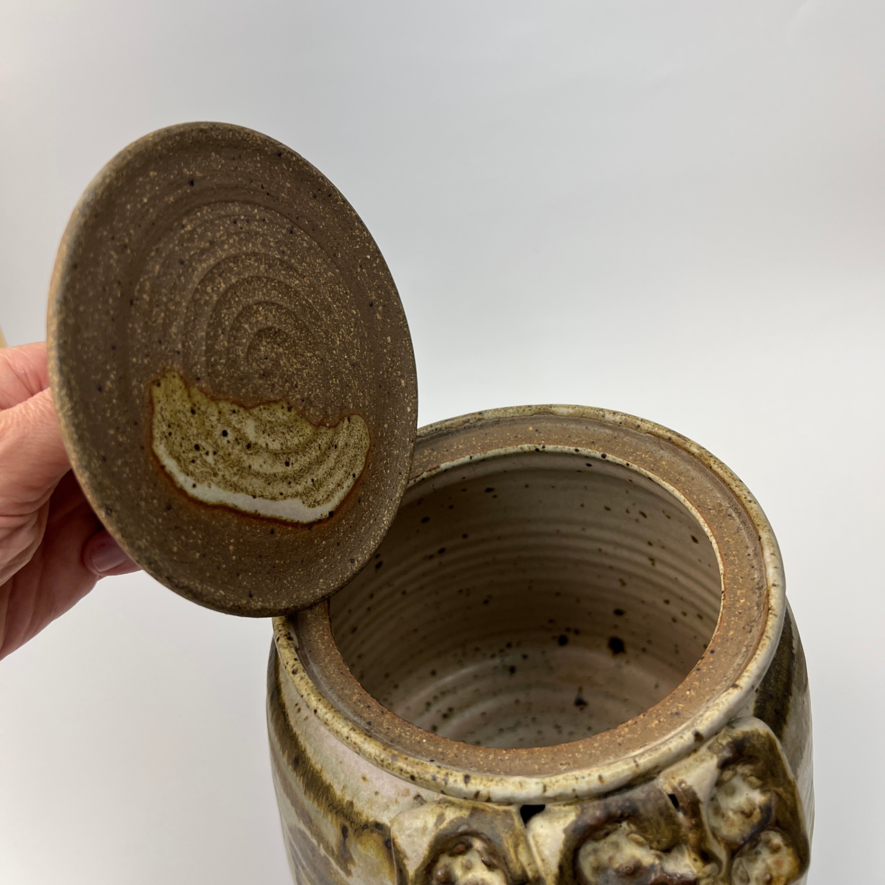 Large Brutalist Studio Pottery Ceramic Cookie Jar Earthy Handmade Ceramic - image 6 of 8