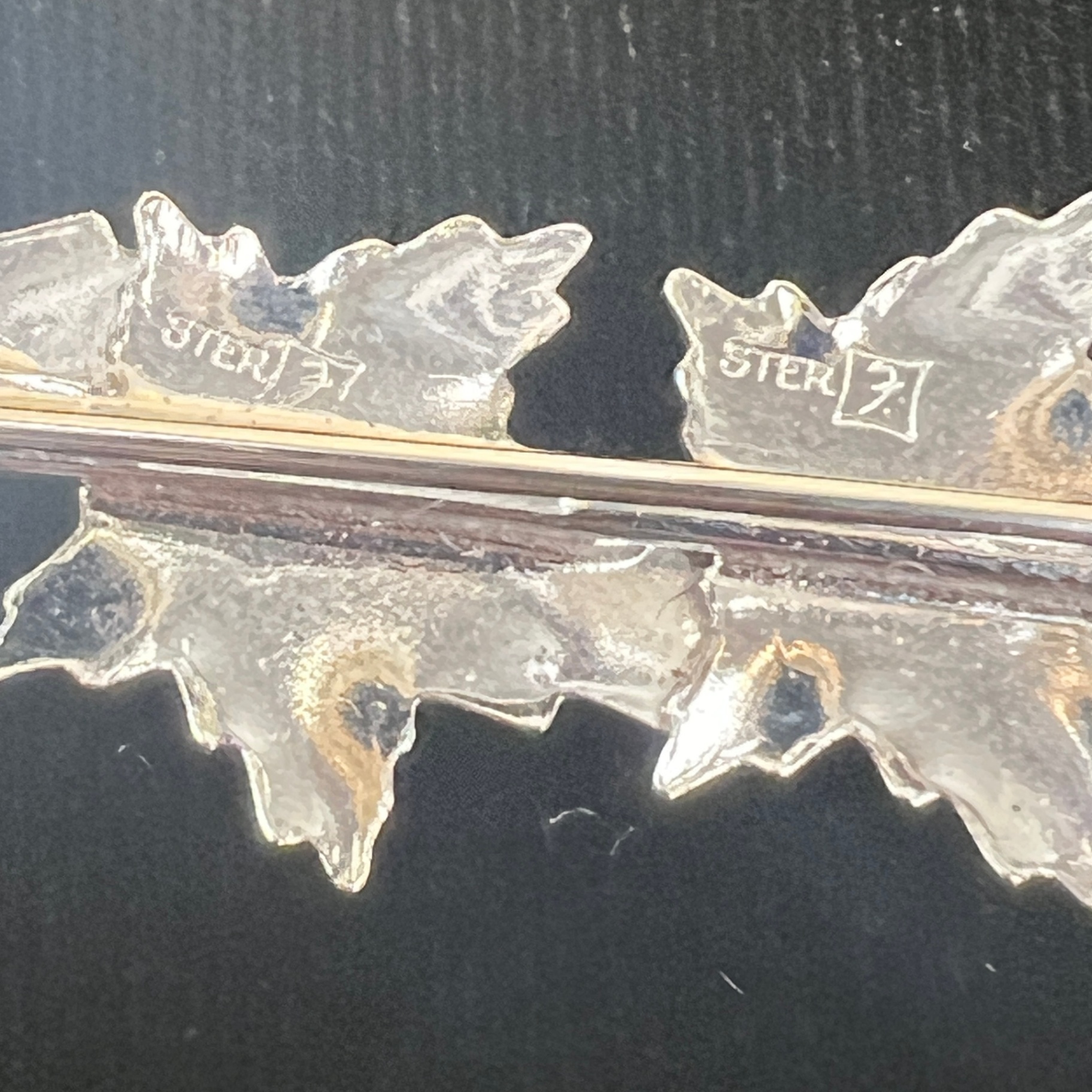 2 Sterling Silver Brooches Maple Leaf and Floral Rhinestone Design - image 4 of 5