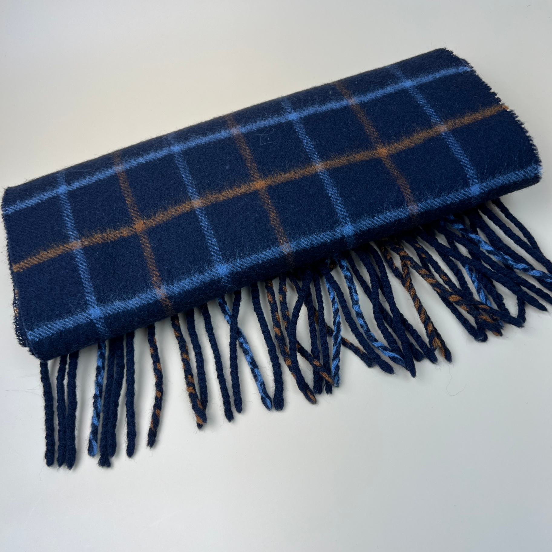 Blue Plaid Wool Scarf Unisex Cozy Winter Accessory British Country - image 4 of 5