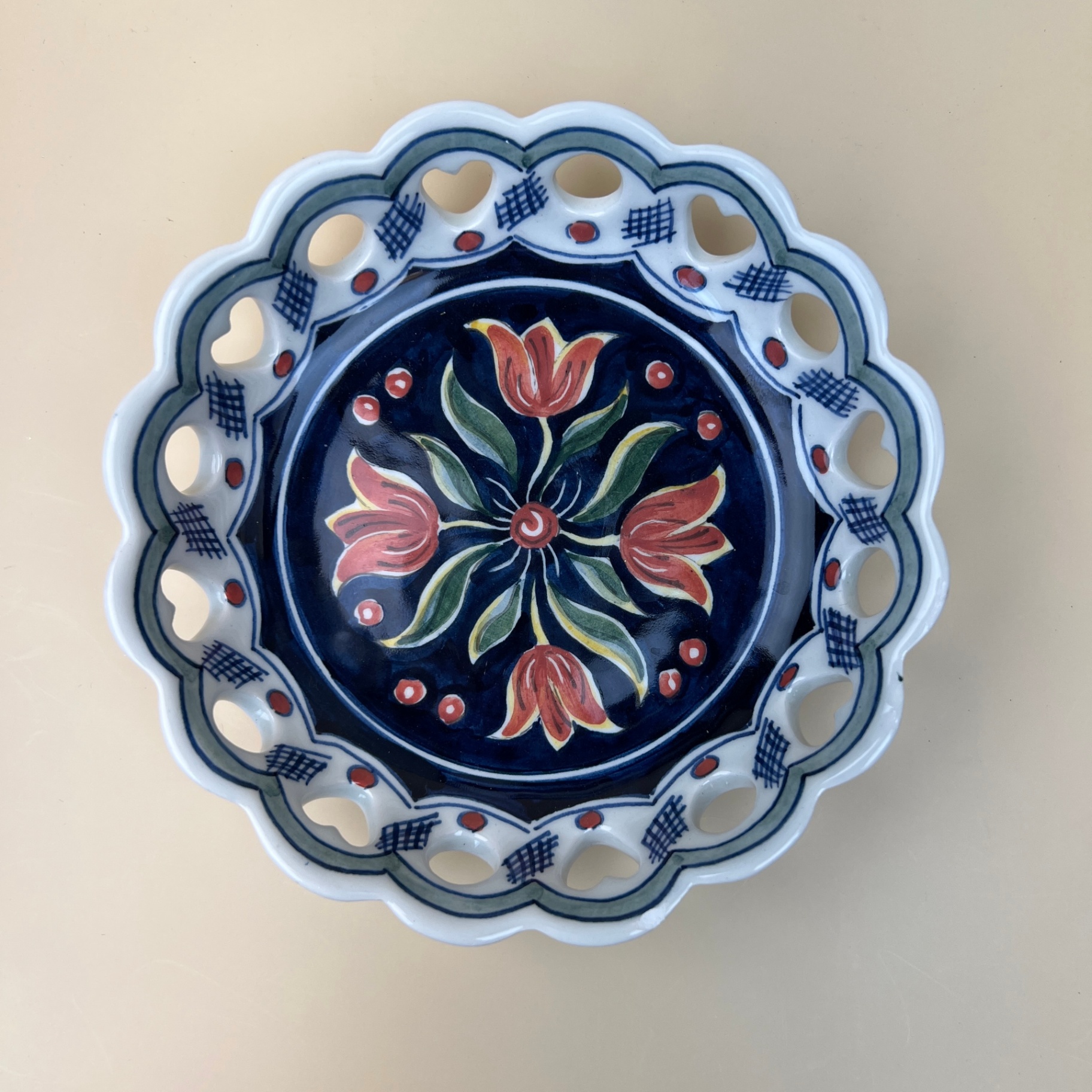 Delft Holland Handpainted Pierced Ceramic Tulip Bowl Dish Signed - image 1 of 5