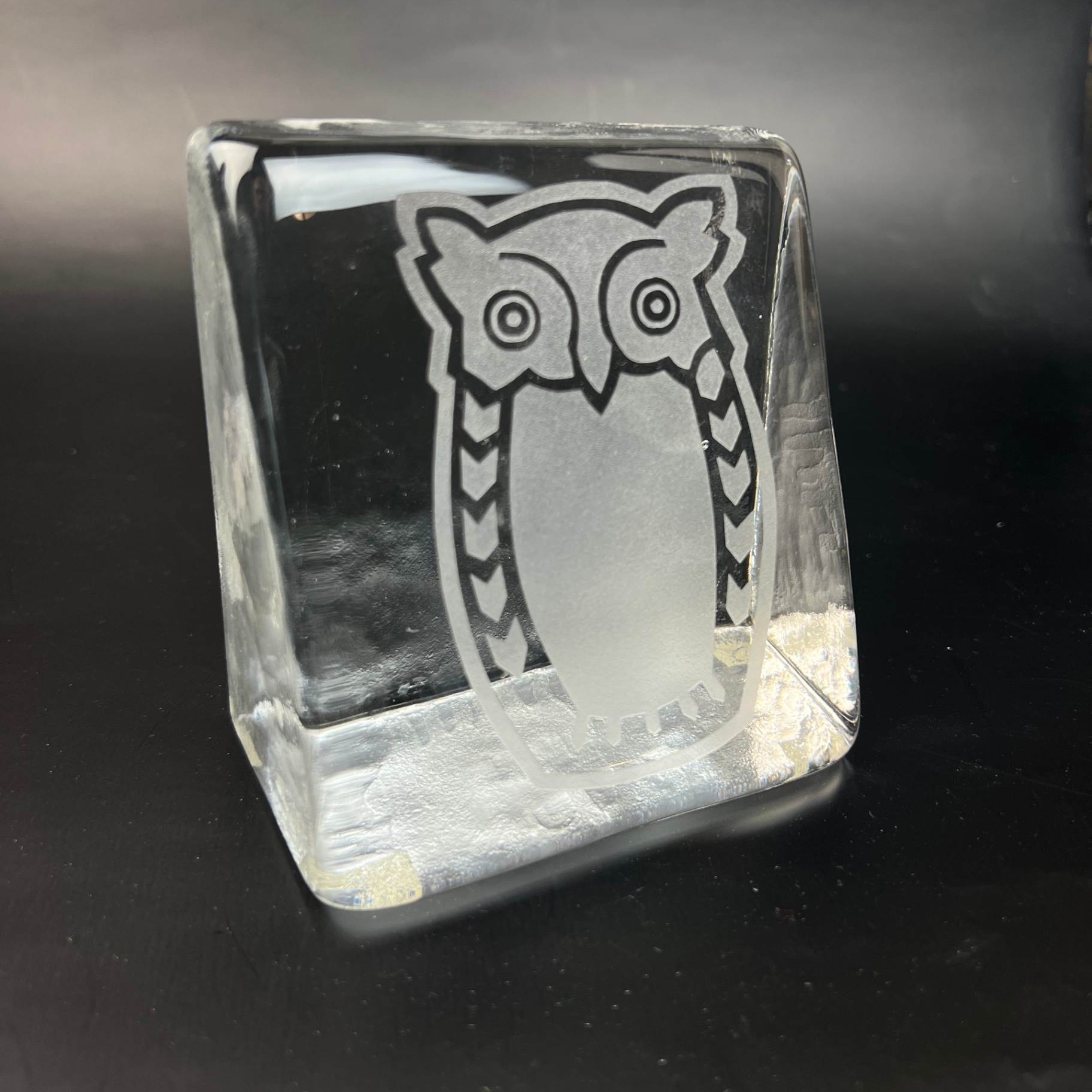 Vintage MCM Owl Paperweight Frosted Glass What a Hoot - image 1 of 5