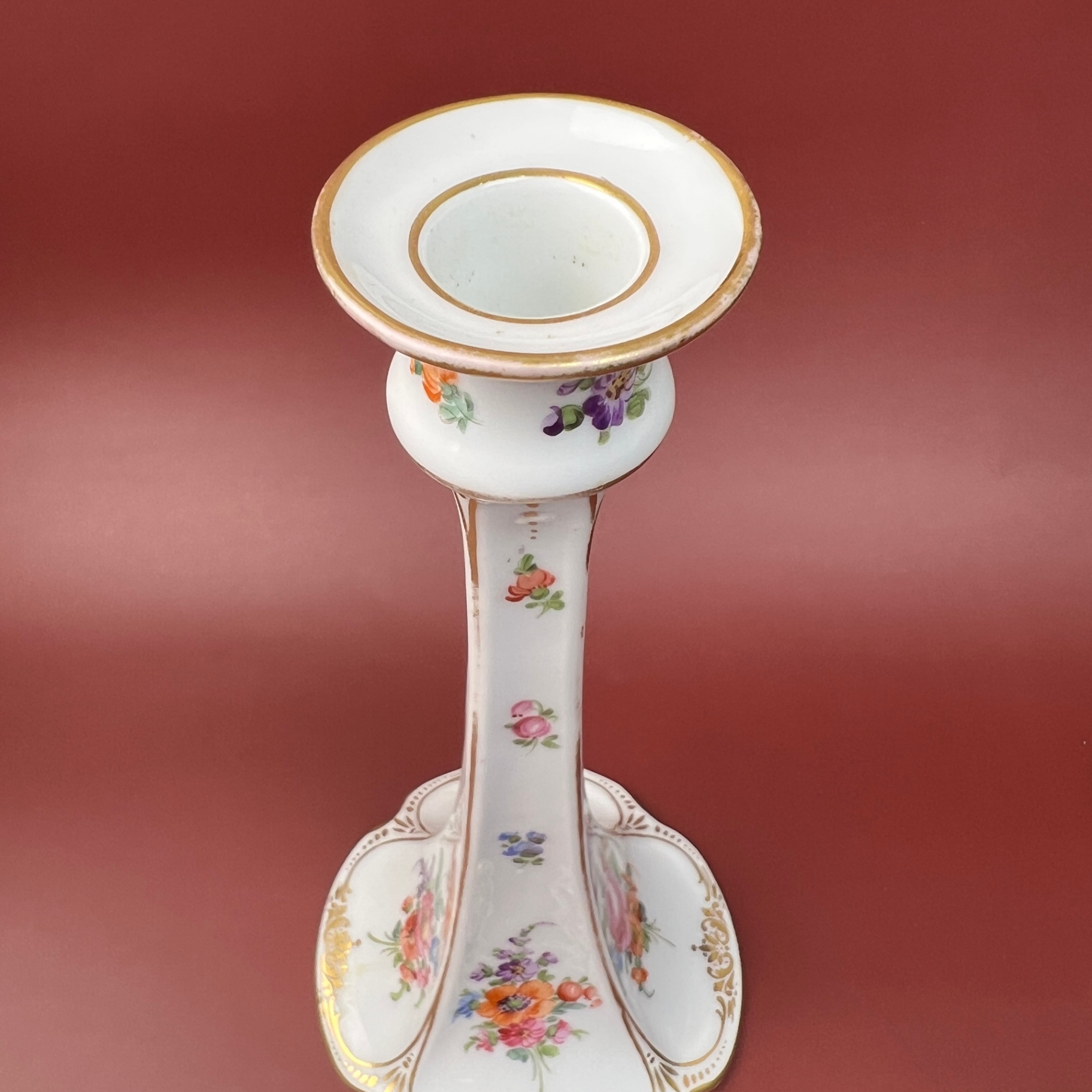 Tall Dresden Candlestick Porcelain Germany Floral Design Vintage - image 2 of 7