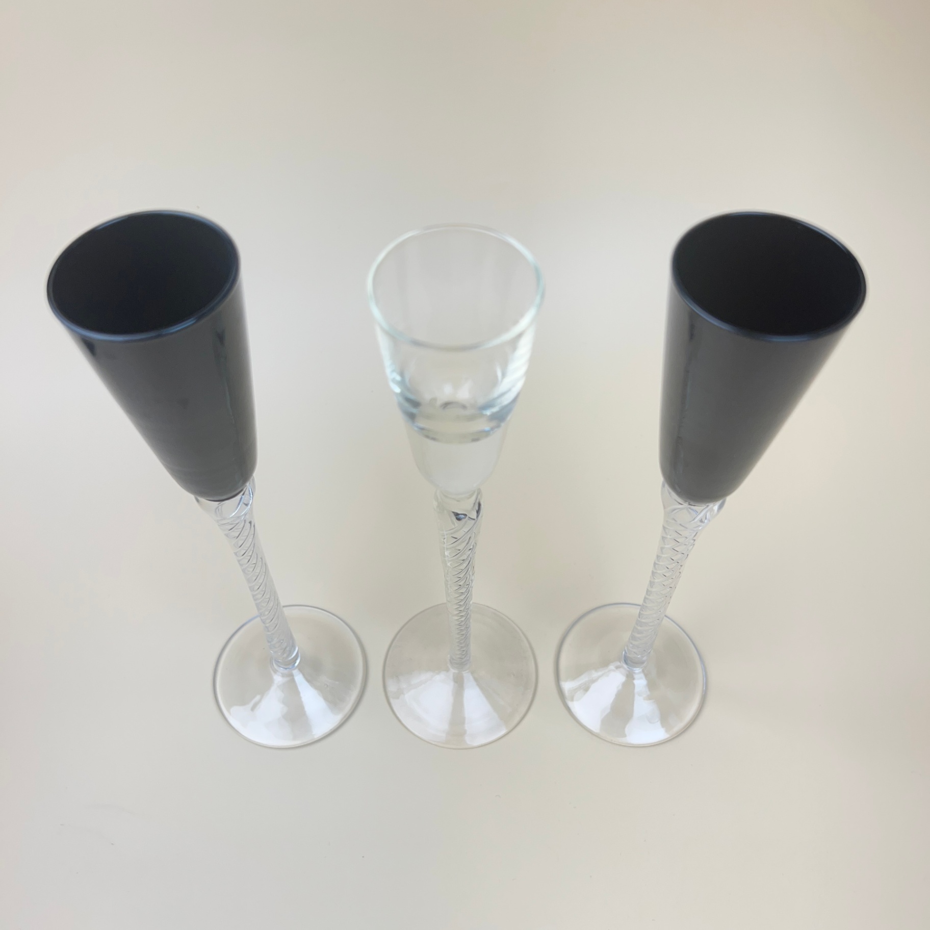 3 Air Twist Stem Jacobite Style Cordial Glasses Black and Clear  - image 3 of 5