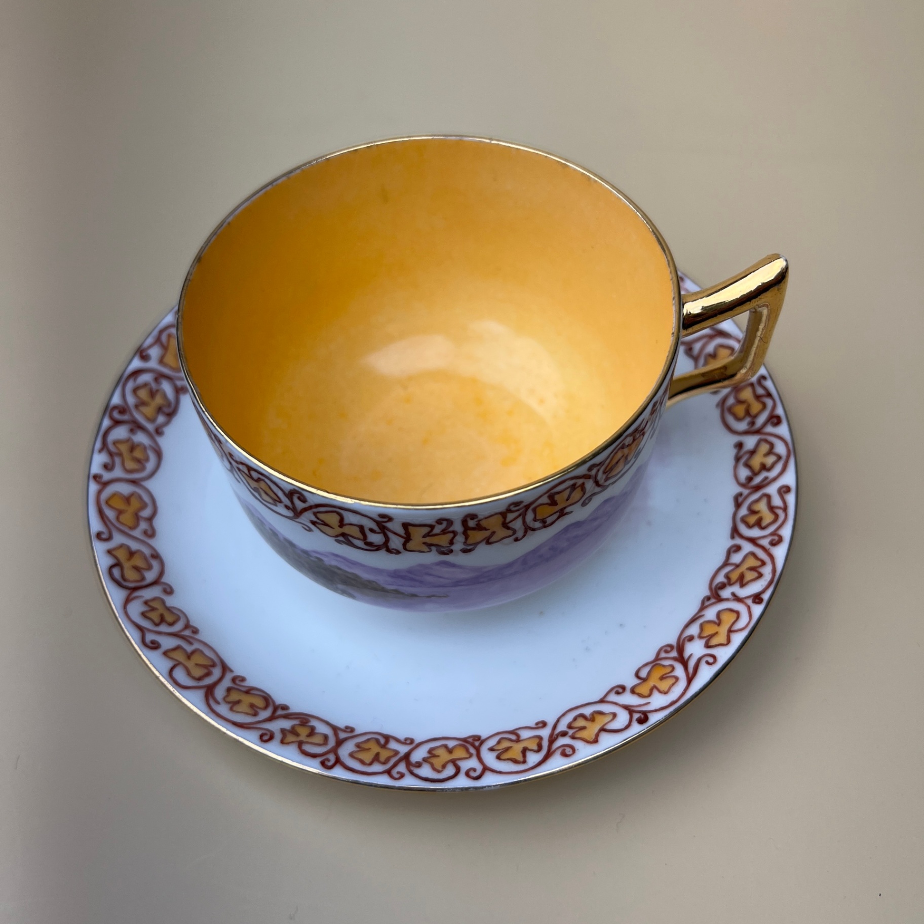 Teacup With Irish Theme Hand Painted 1891 Signed Shamrock Decor Victorian Era - image 2 of 7