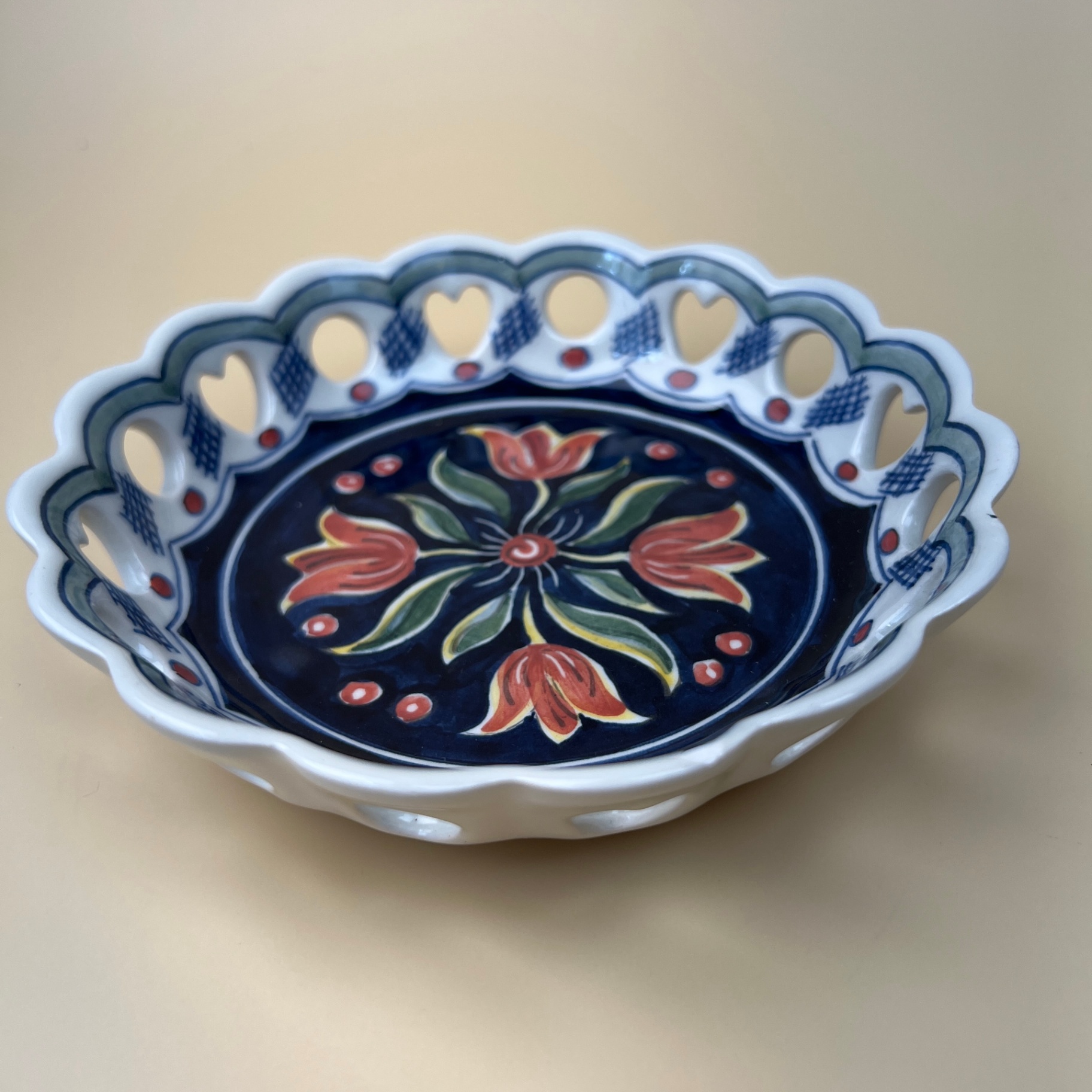 Delft Holland Handpainted Pierced Ceramic Tulip Bowl Dish Signed - image 2 of 5