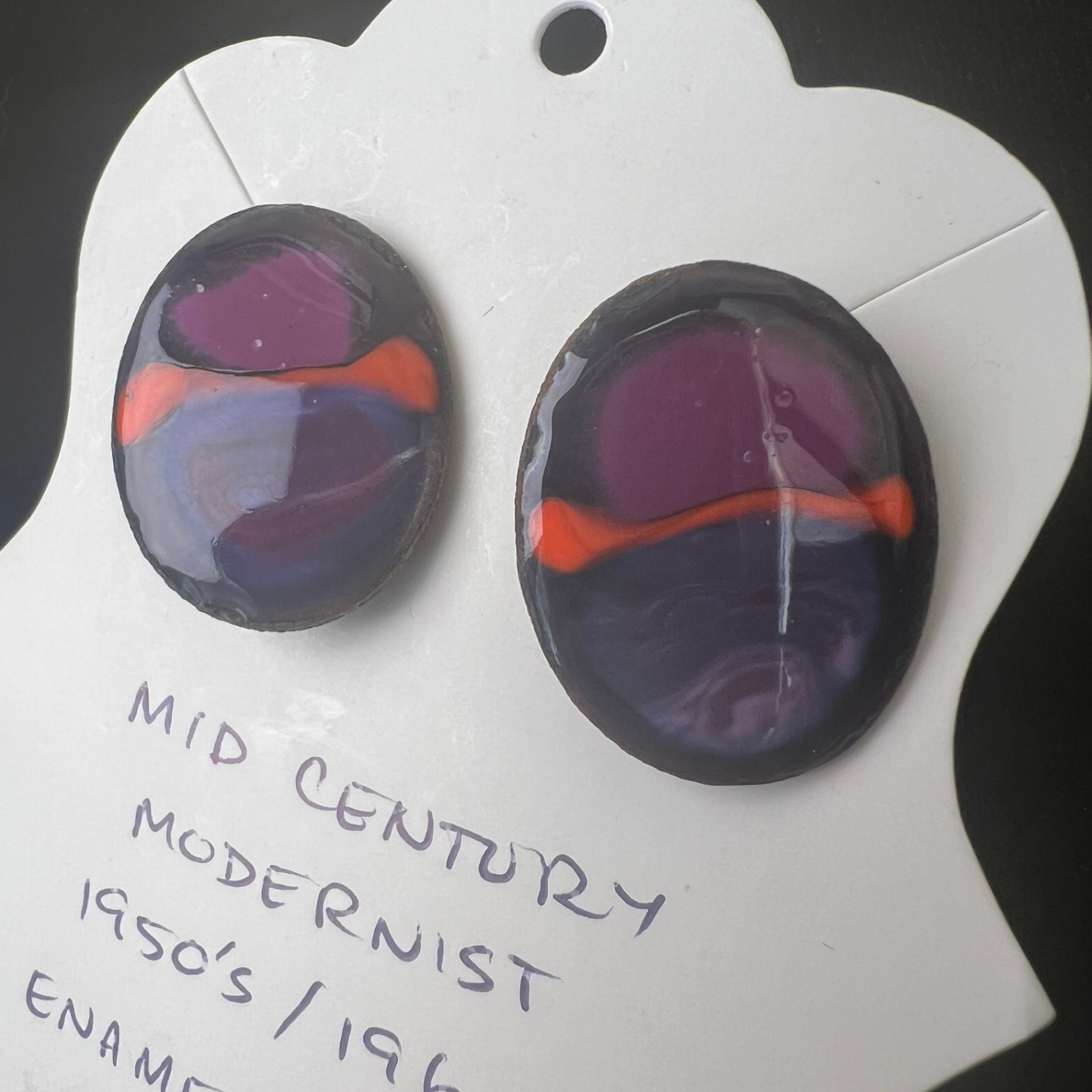 2 Pairs of MCM Enamel on Copper Cufflinks Purple Orange Tones - image 4 of 5