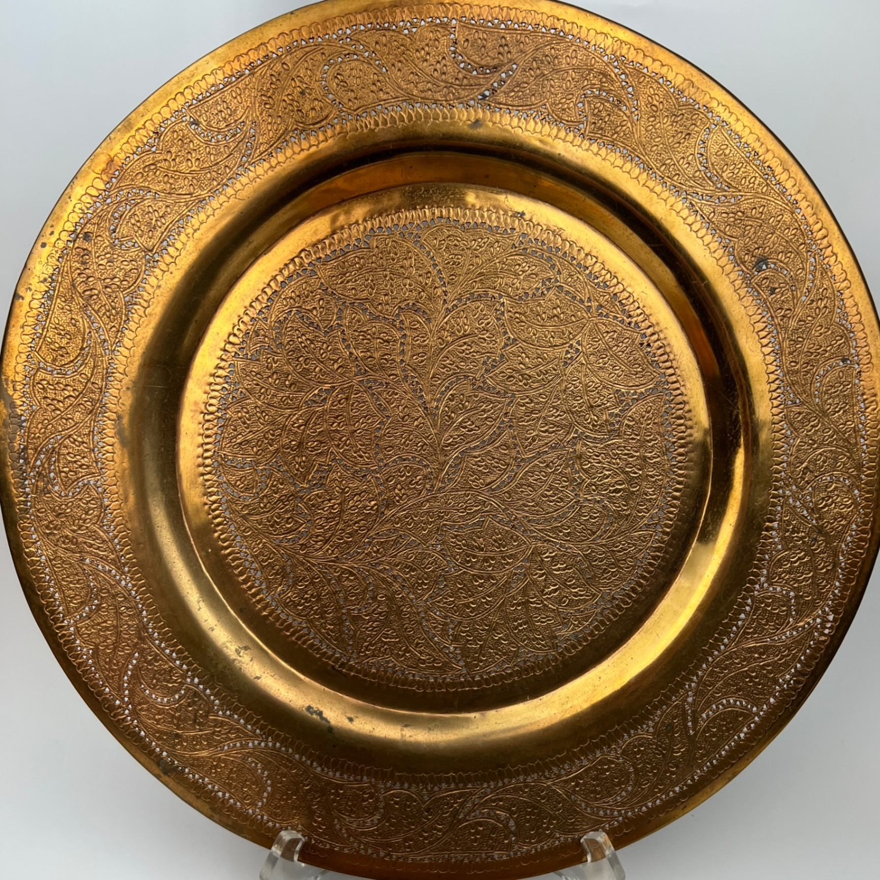 2 Large Pierced Indo Islamic Copper Plated Chargers or Wall Hangings - image 2 of 7