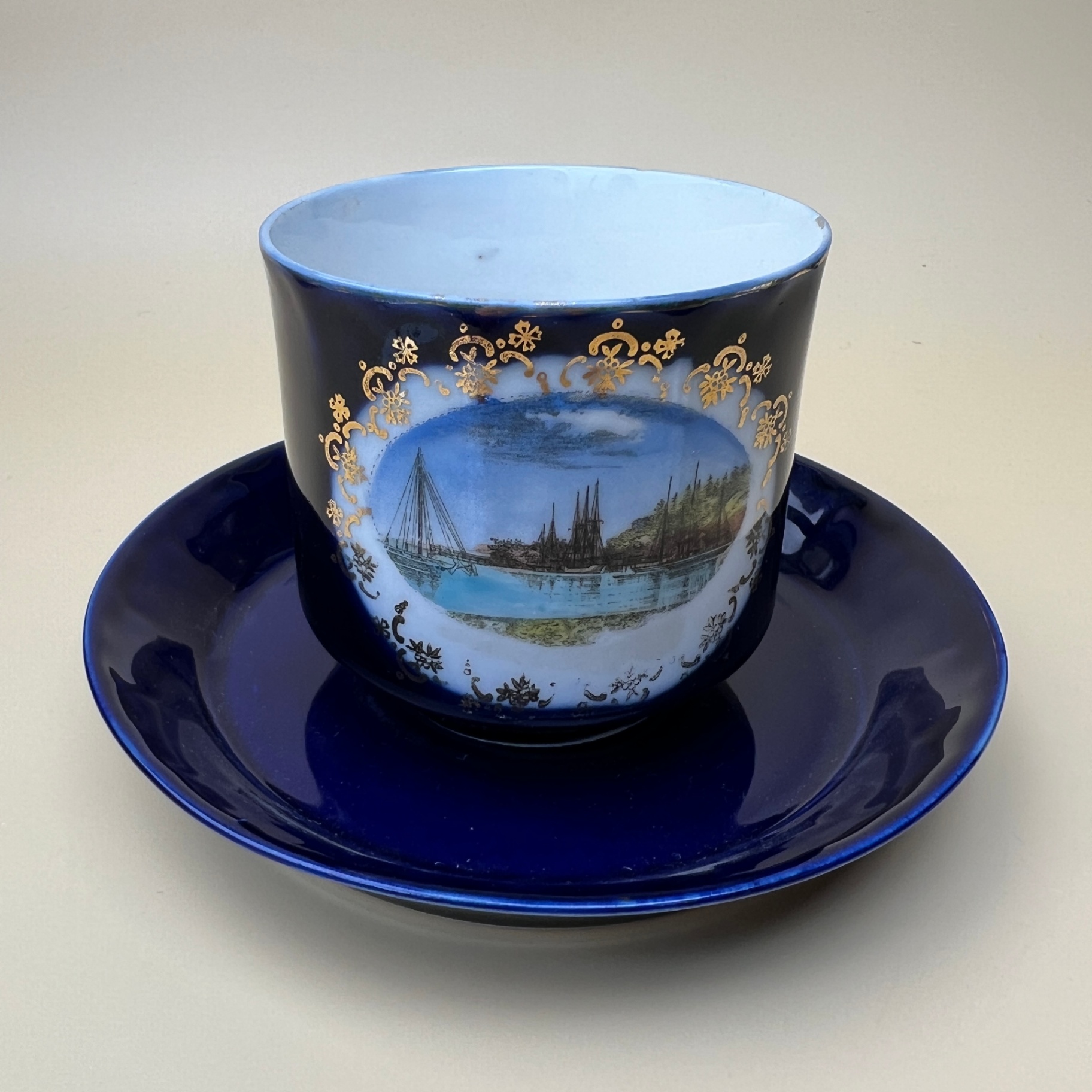 1800s German Porcelain Souvenir Mug Cobalt Blue  - image 1 of 8