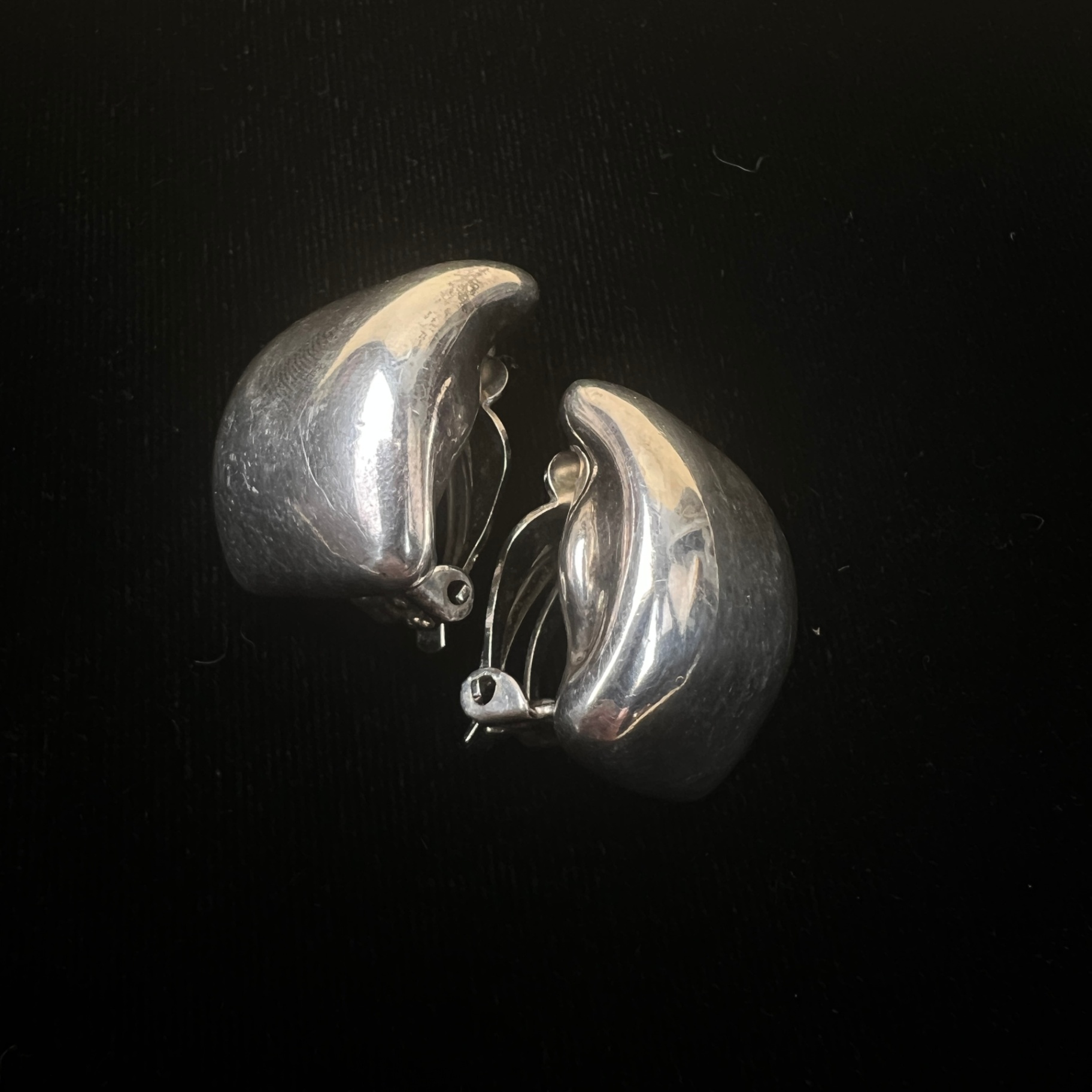Bat Ami Sterling Silver Earrings Puffy Clip On Modernist  - image 1 of 6