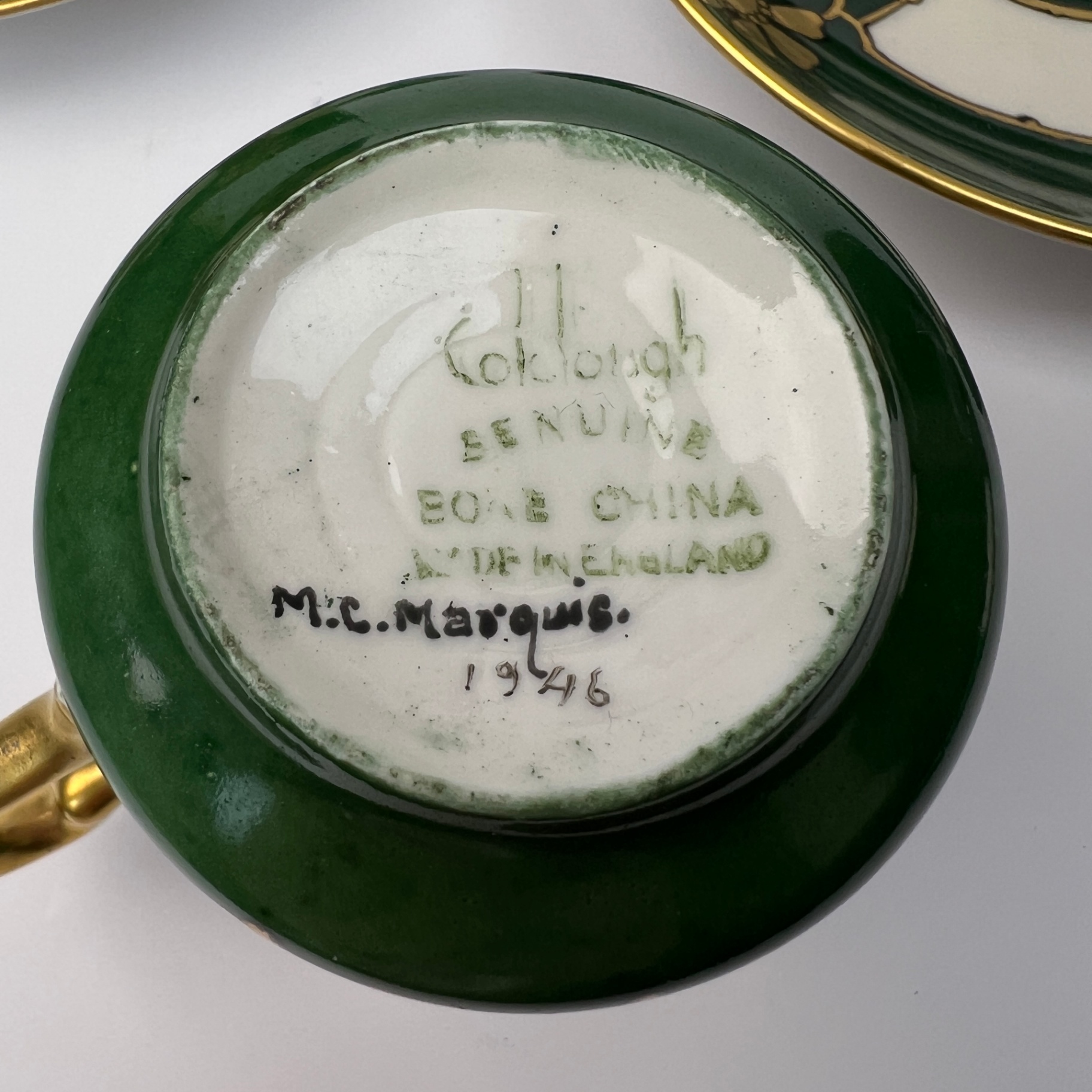 Colclough Irish Themed Hand Painted Teacups and Saucers Green and Gold - image 7 of 10