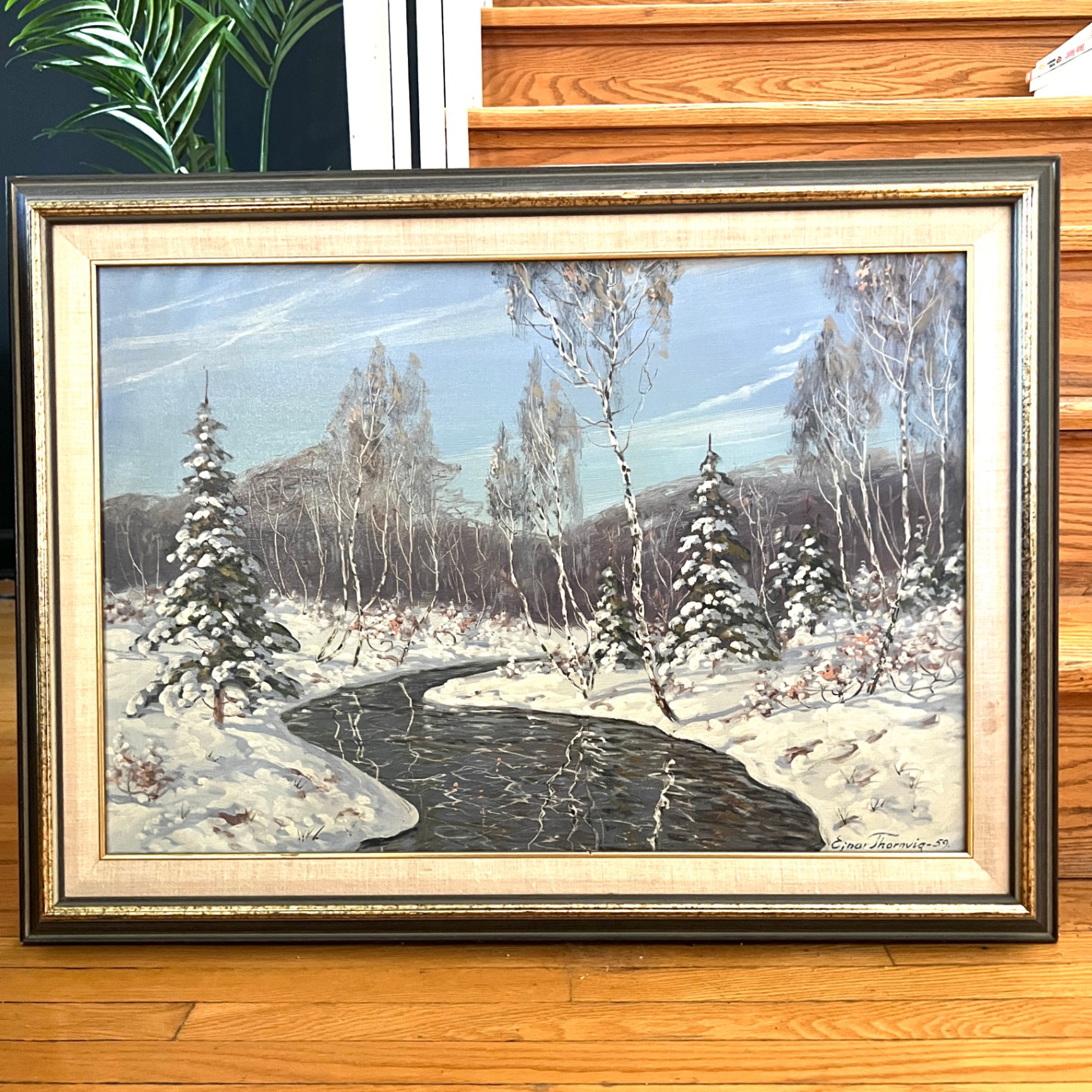 Listed Artist Ejnar Thornvig Original Painting Winter Scene - image 1 of 9