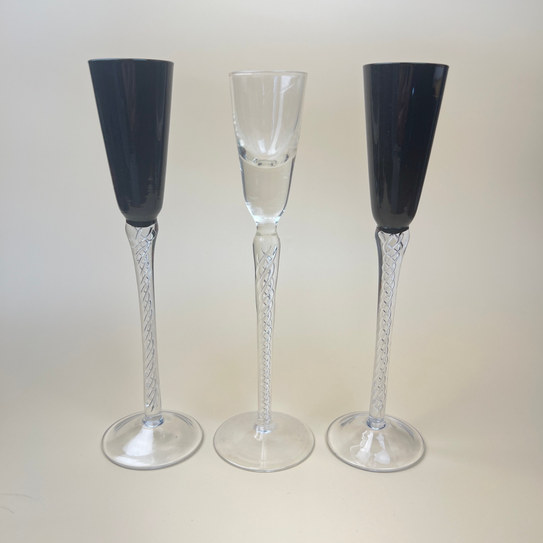 3 Air Twist Stem Jacobite Style Cordial Glasses Black and Clear  - image 1 of 5