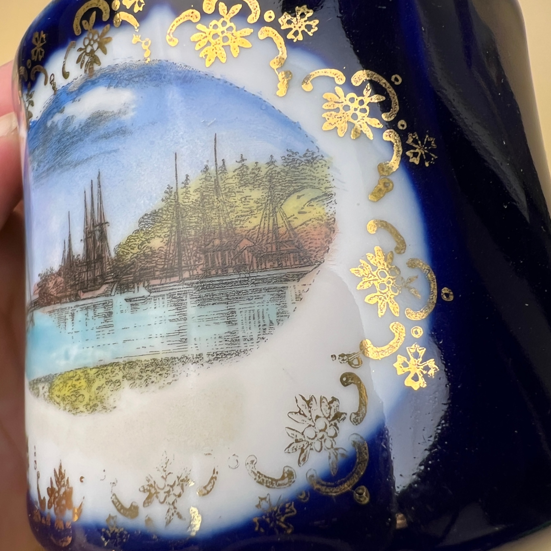 1800s German Porcelain Souvenir Mug Cobalt Blue  - image 5 of 8