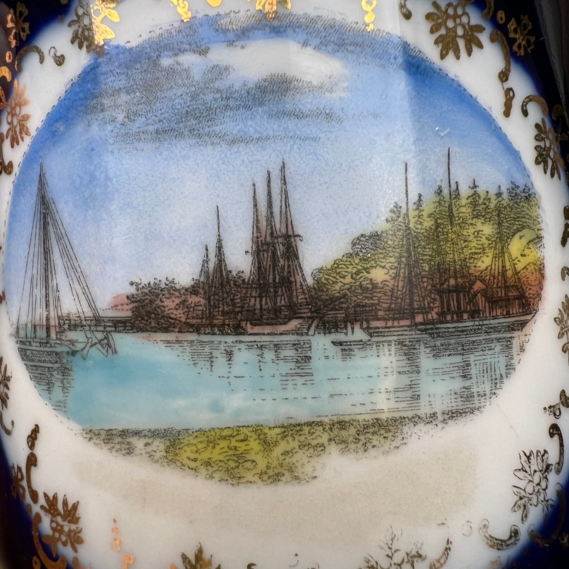1800s German Porcelain Souvenir Mug Cobalt Blue  - image 4 of 8