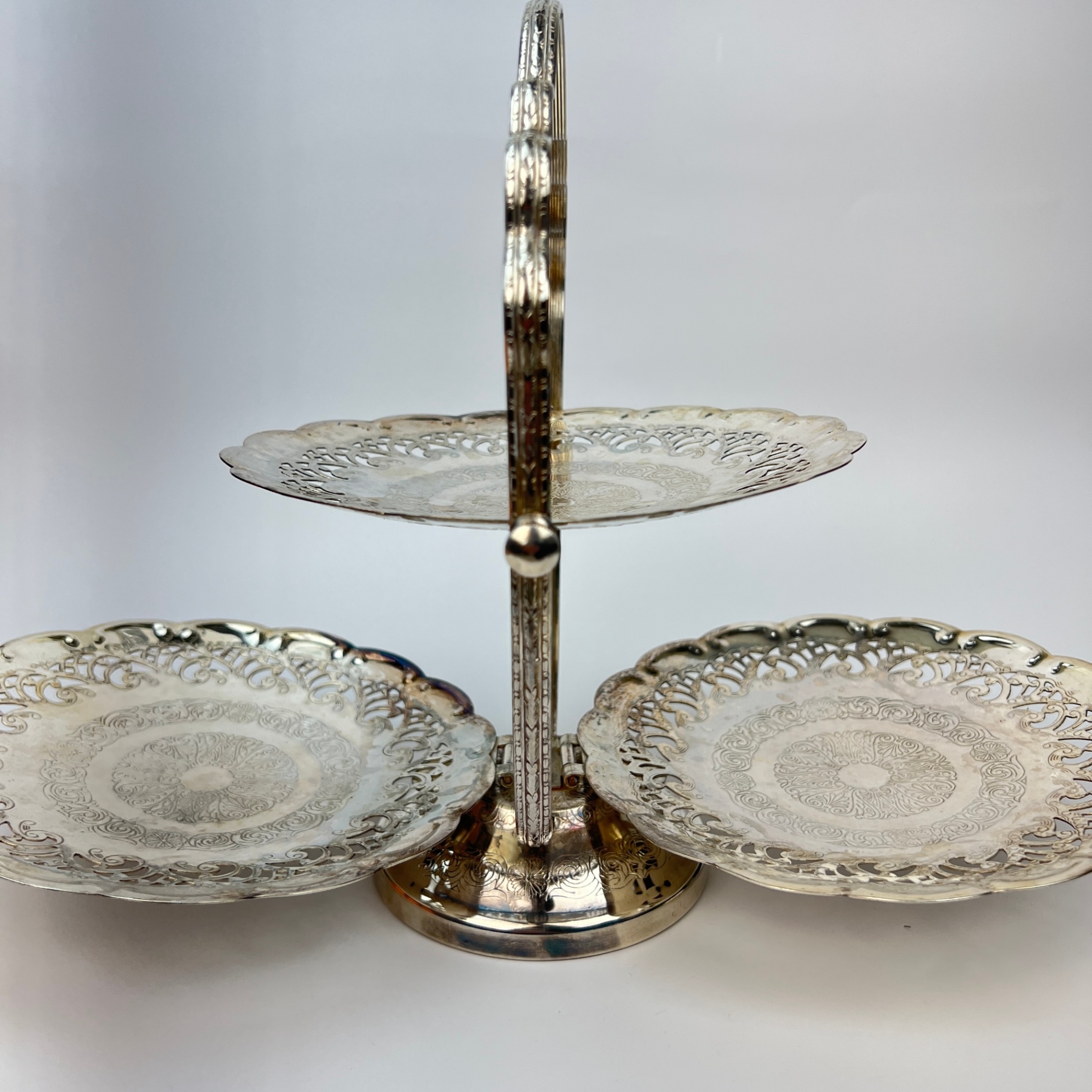 Queen Anne Silver Plated Fold Out Tidbit Tray Petit Fours High Tea Cupcakes Sweets - image 4 of 6