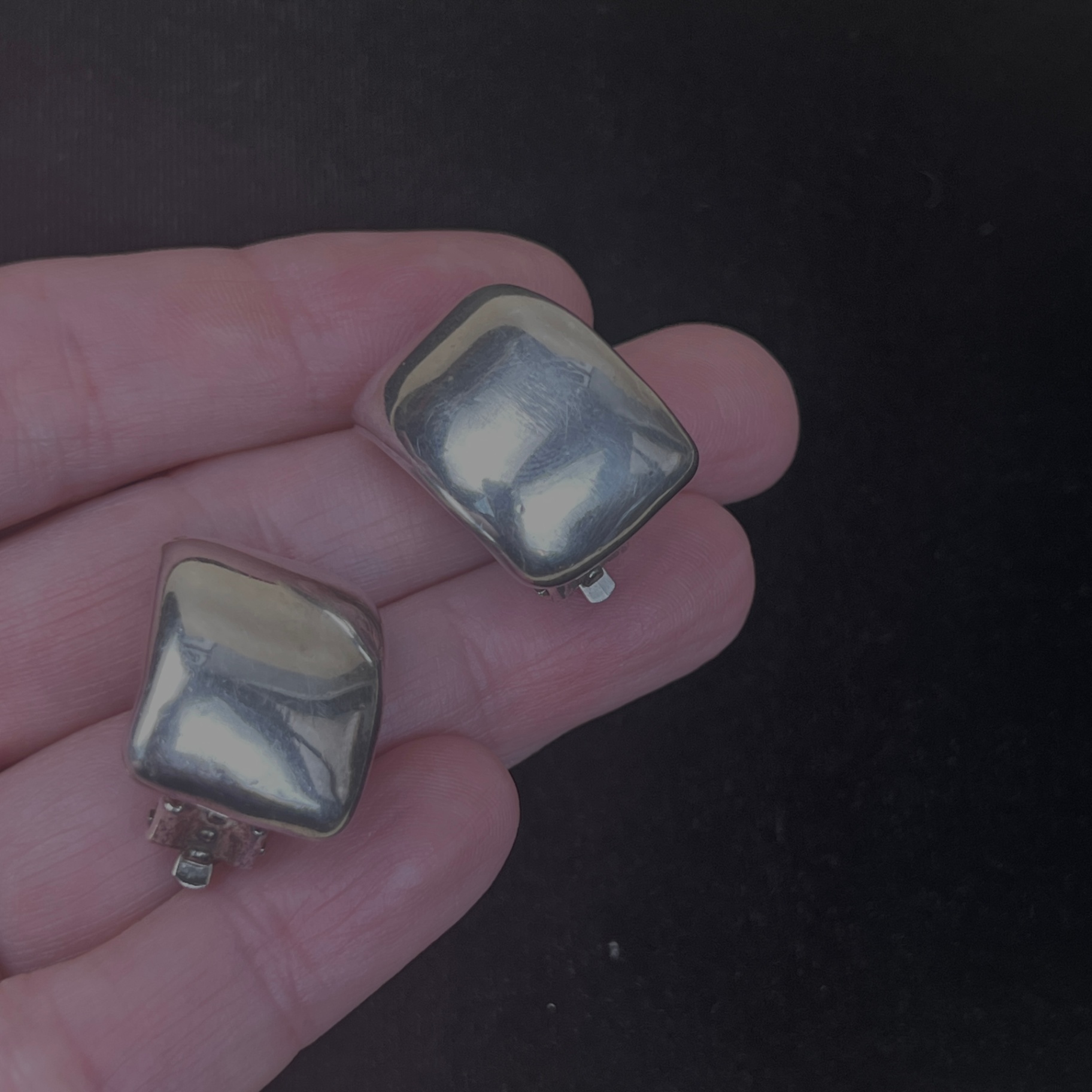 Bat Ami Sterling Silver Earrings Puffy Clip On Modernist  - image 5 of 6