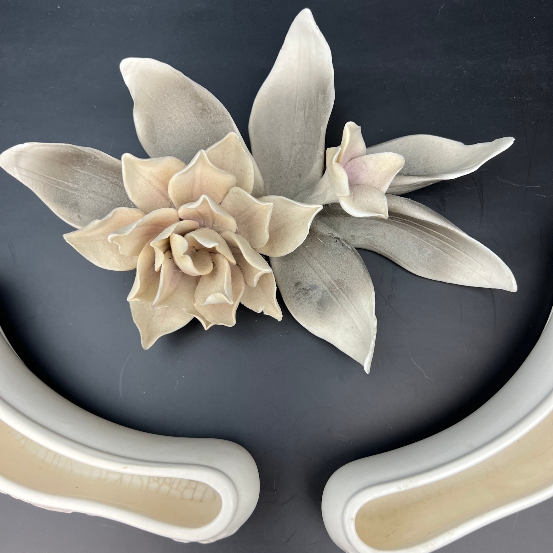 Spode Vellum Mini Planters and Capodimonte Ceramic Flower - image 6 of 6
