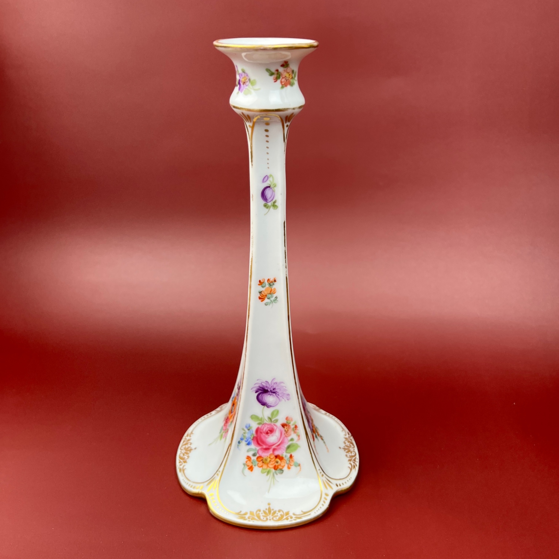 Tall Dresden Candlestick Porcelain Germany Floral Design Vintage - image 3 of 7