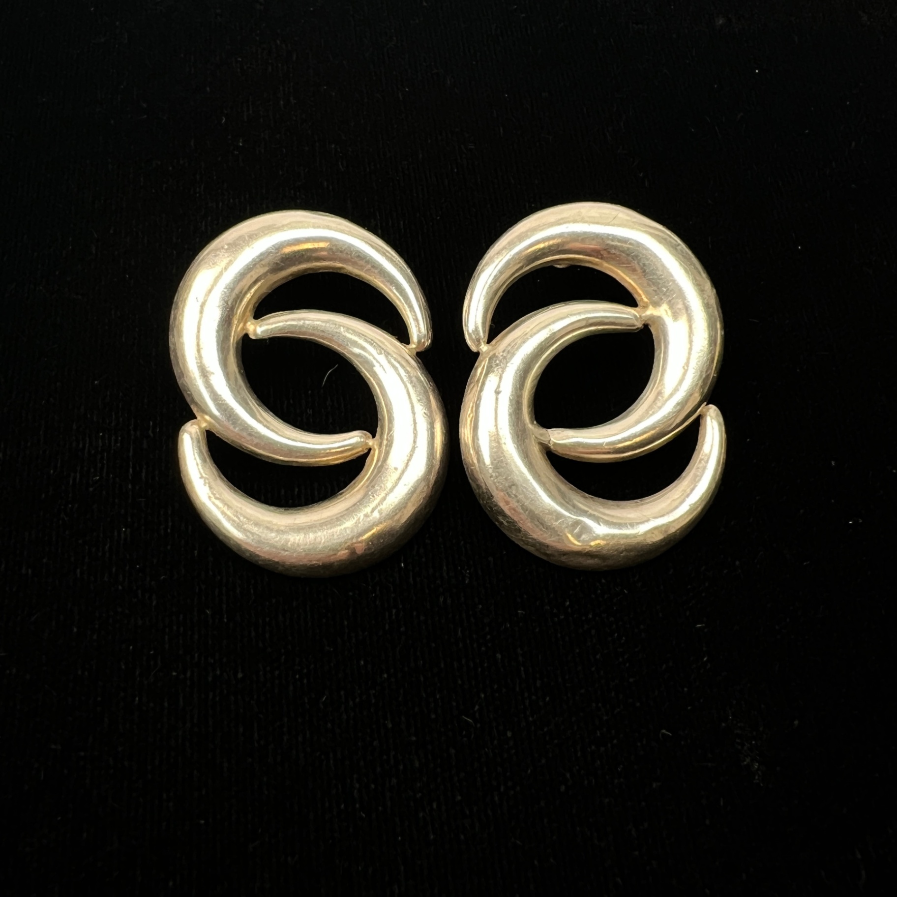 Vintage Signed Sterling Silver Earrings ND 925 Modernist Celestial Moons - image 1 of 5