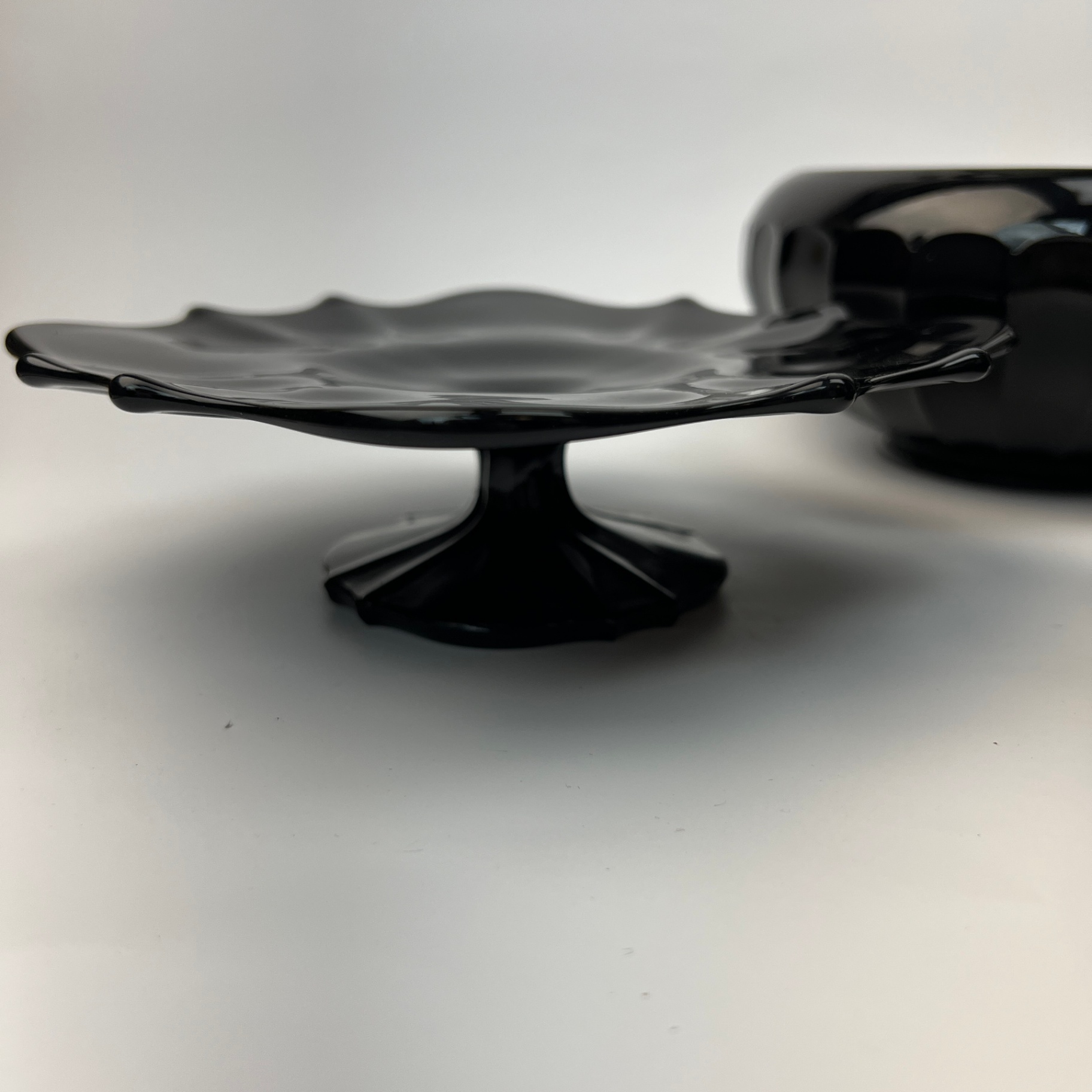 Vintage Black Glass Trio Silver Overlay Footed Bowl Pedestal - image 4 of 8