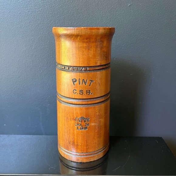 Vintage Canadian Spool and Bobbin Walkerton Wooden Pint Mug Vase Rustic Decor - image 1 of 8