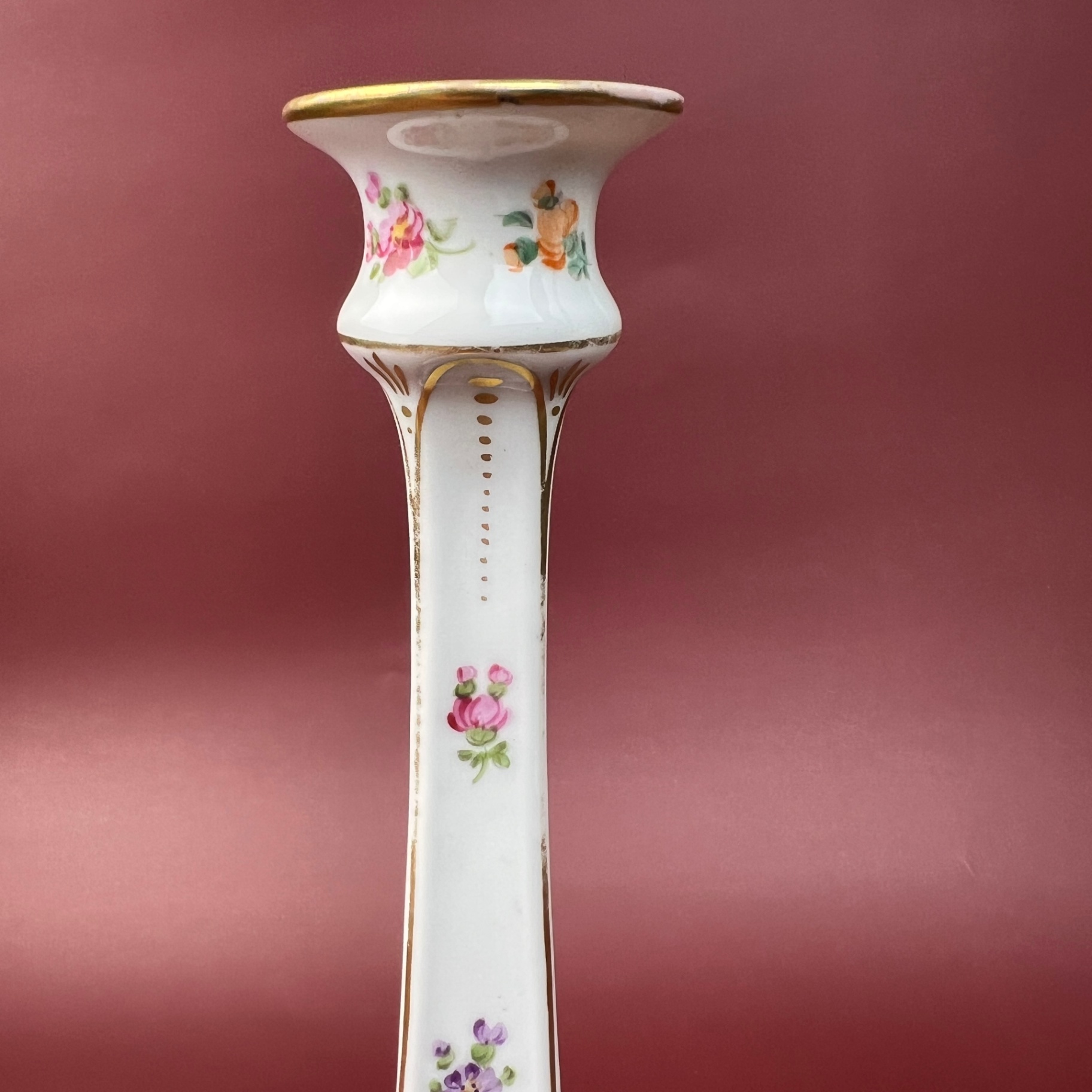 Tall Dresden Candlestick Porcelain Germany Floral Design Vintage - image 5 of 7