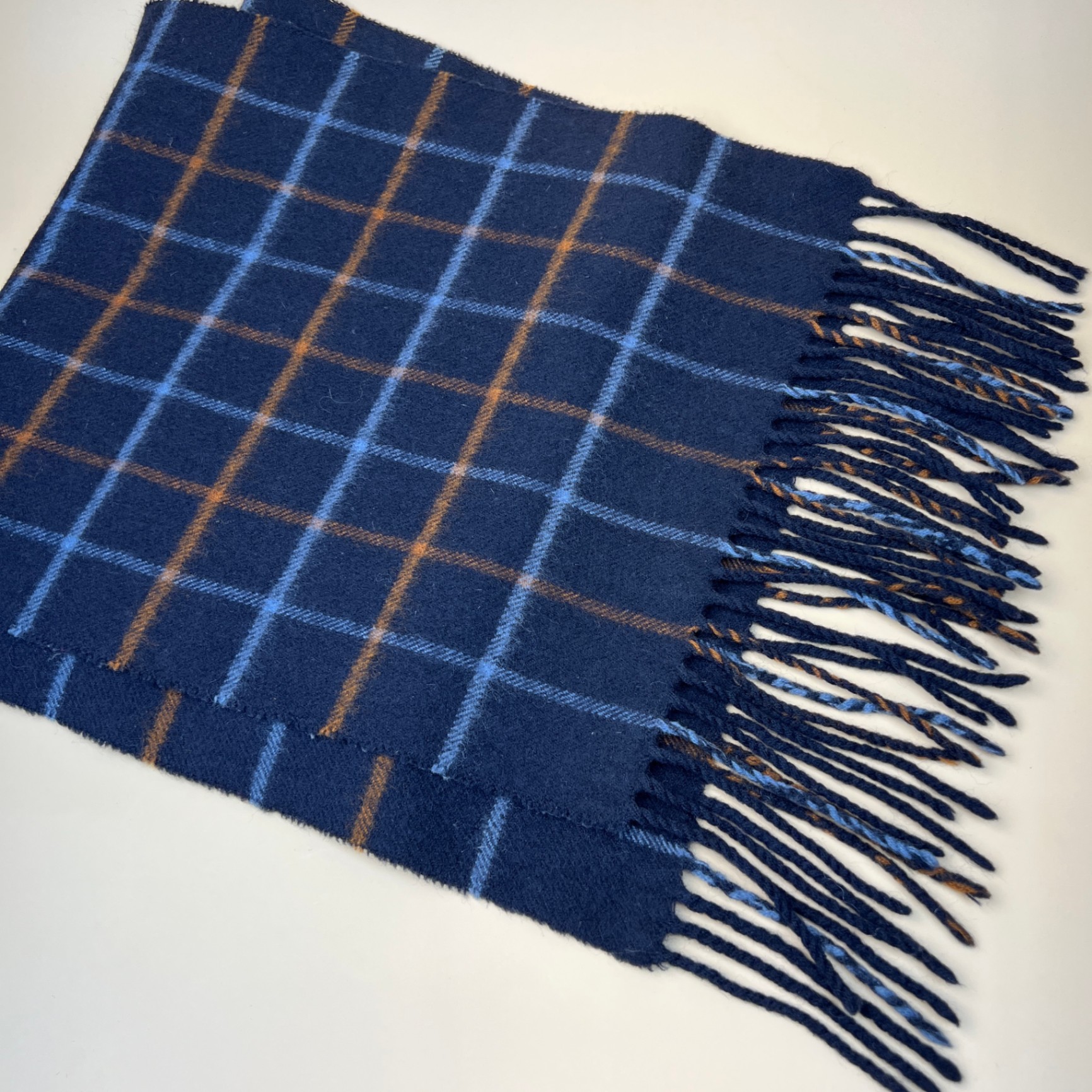 Blue Plaid Wool Scarf Unisex Cozy Winter Accessory British Country - image 1 of 5