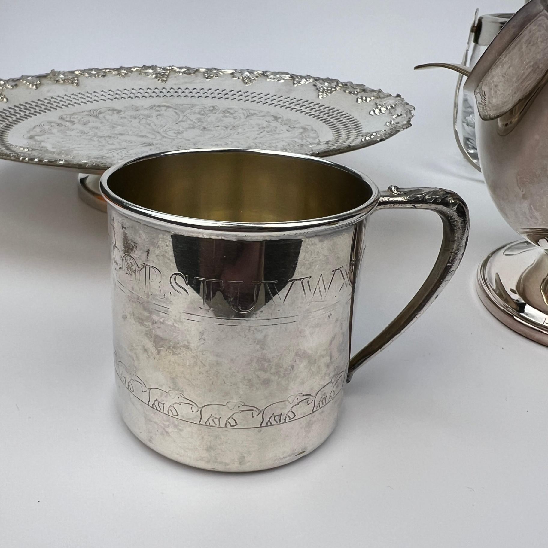 More Silver Plated and Glass Serving Items Gravy Boat Sugar Shaker Footed Plate  - image 2 of 6