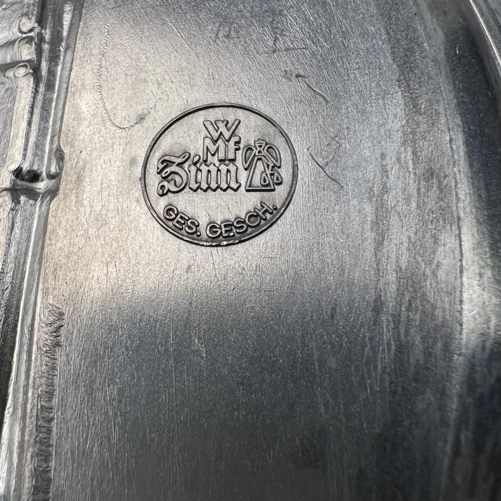WMF Zinn Gesch Pewter The Postman Der Briefbote Pewter Plate 10 Inch Vintage - image 5 of 6