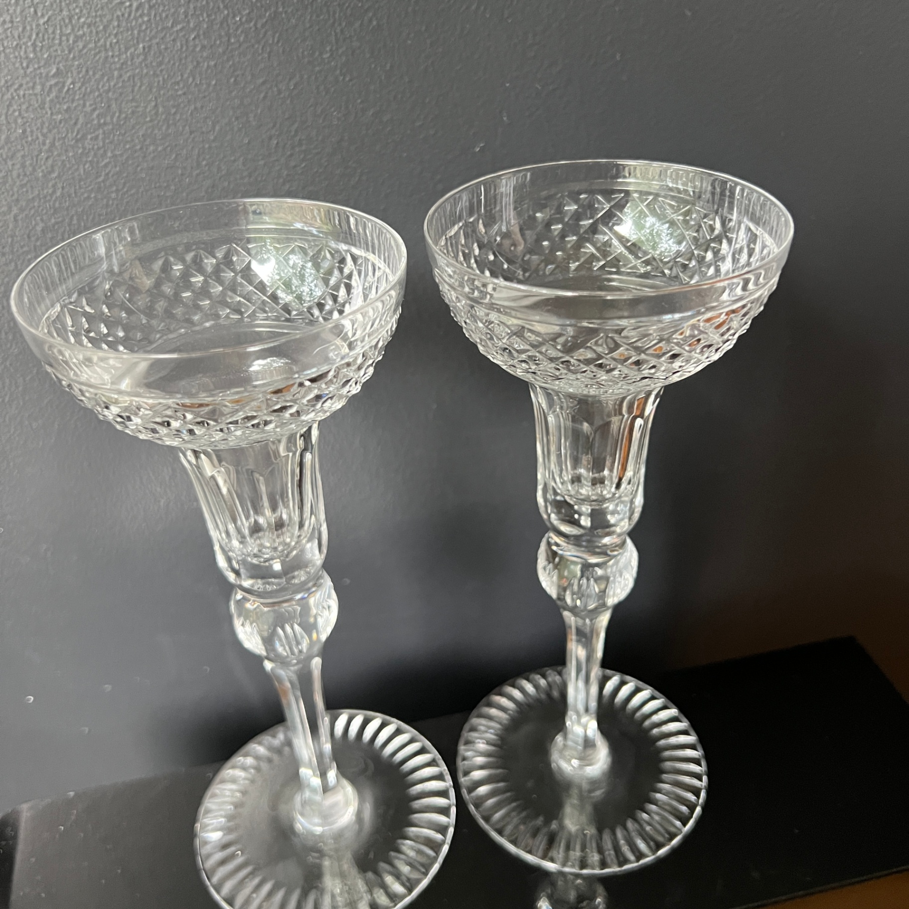 Elegant Tall Pair of Crystal Candle Holders Candlestick Holder Fine Dining - image 2 of 5