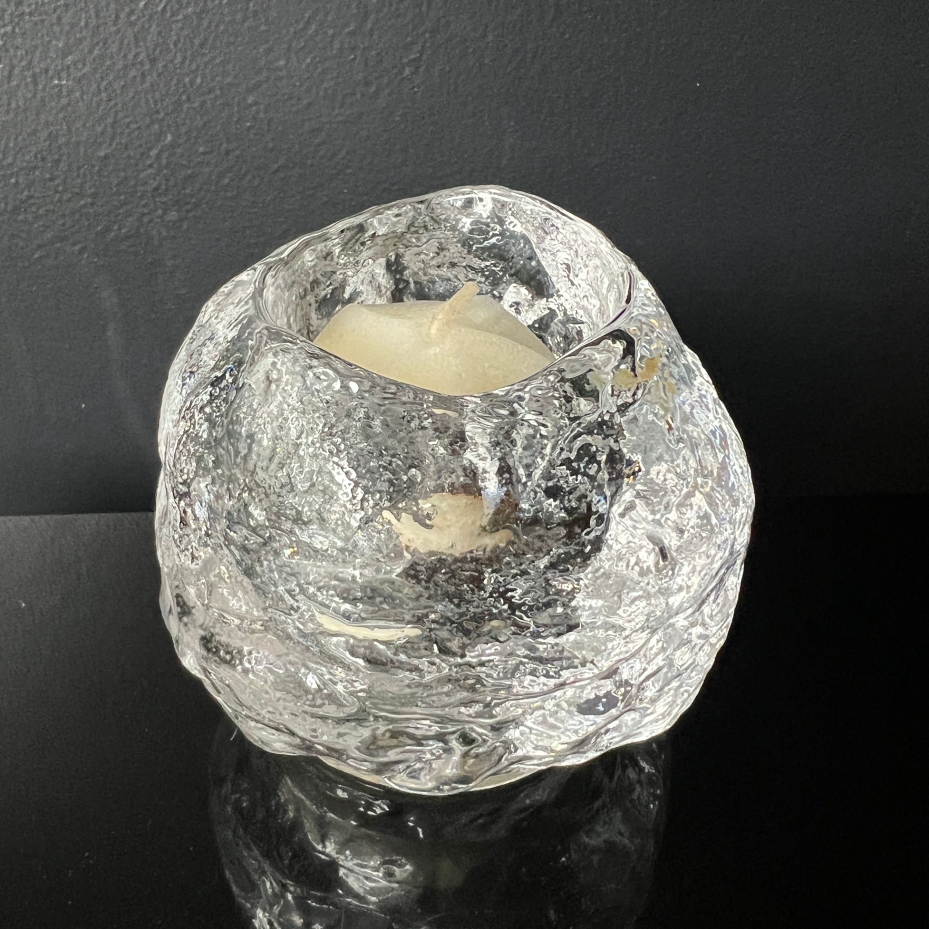 Kosta Boda Snowball Tealight Holder Glass Votive MCM Icy - image 1 of 5