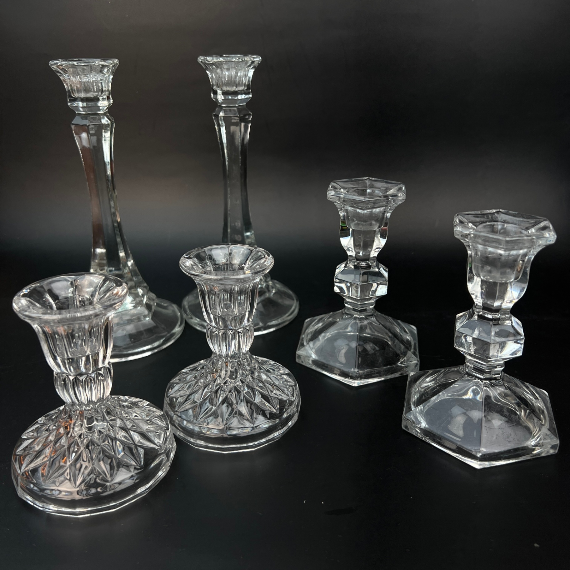 Threee Sets of Glass Candlestick Elegant Glass Lot Sparkly Decor - image 1 of 5