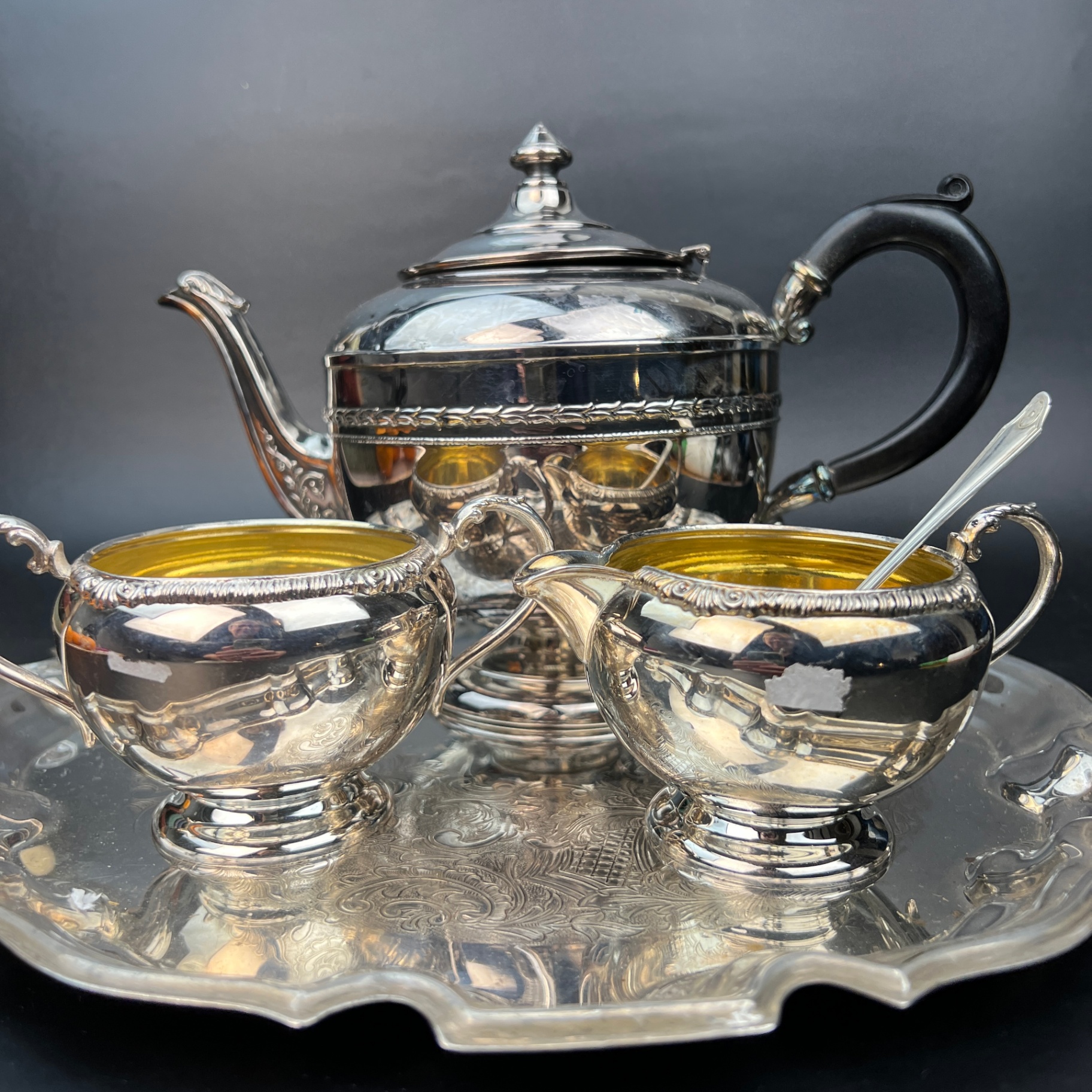 All Canadian Silver Plate Teapot, Tray, Cream and Sugar - image 4 of 9